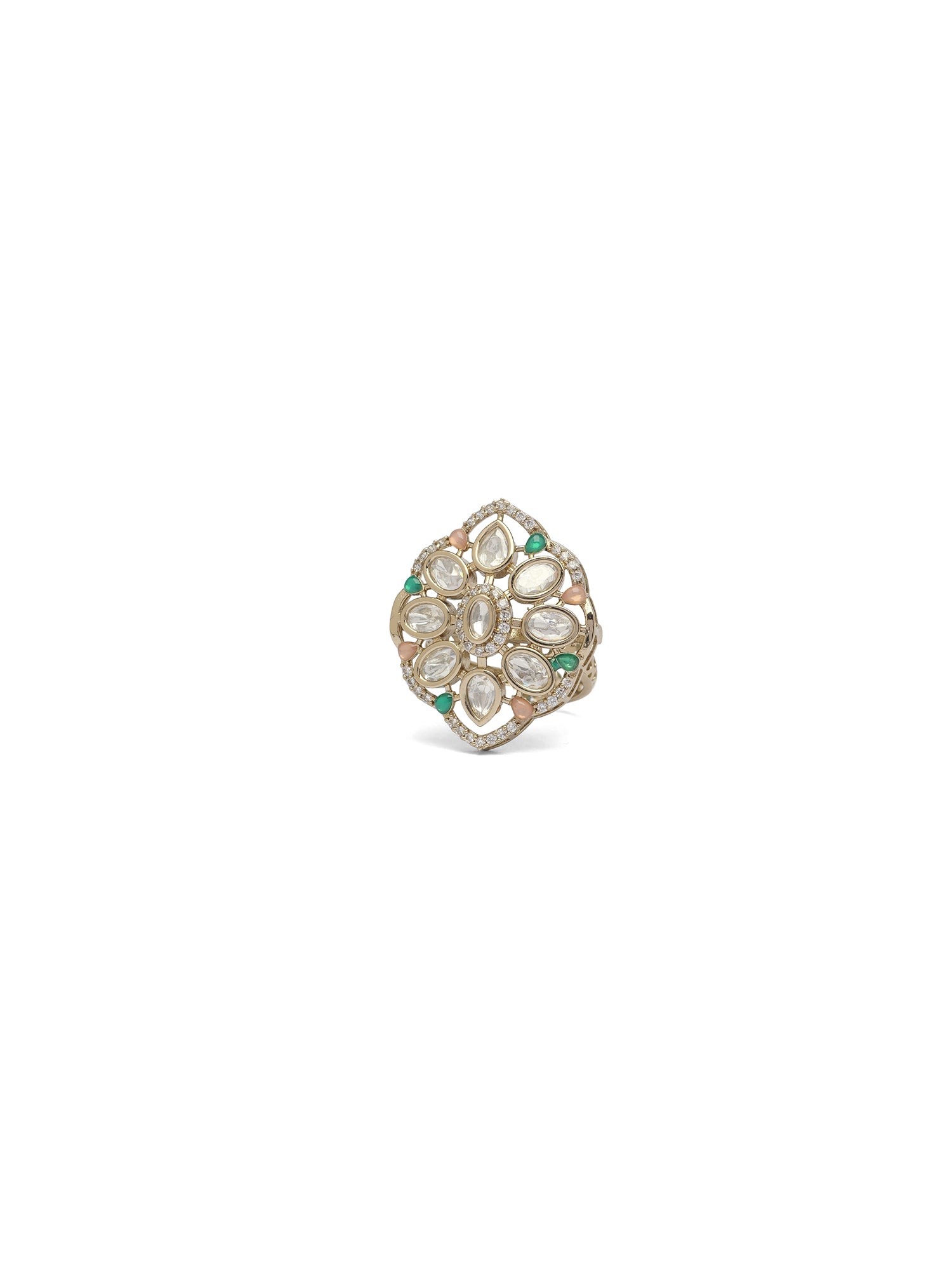 Gunjan Kundan Ring in Green and Pink