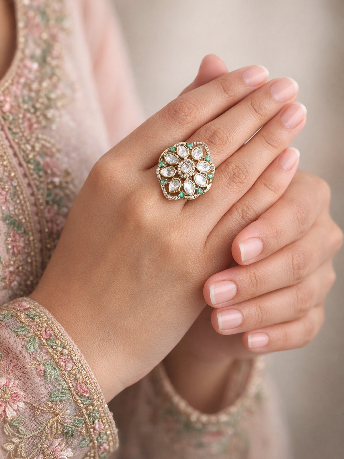 Gunjan Kundan Ring in Green 
