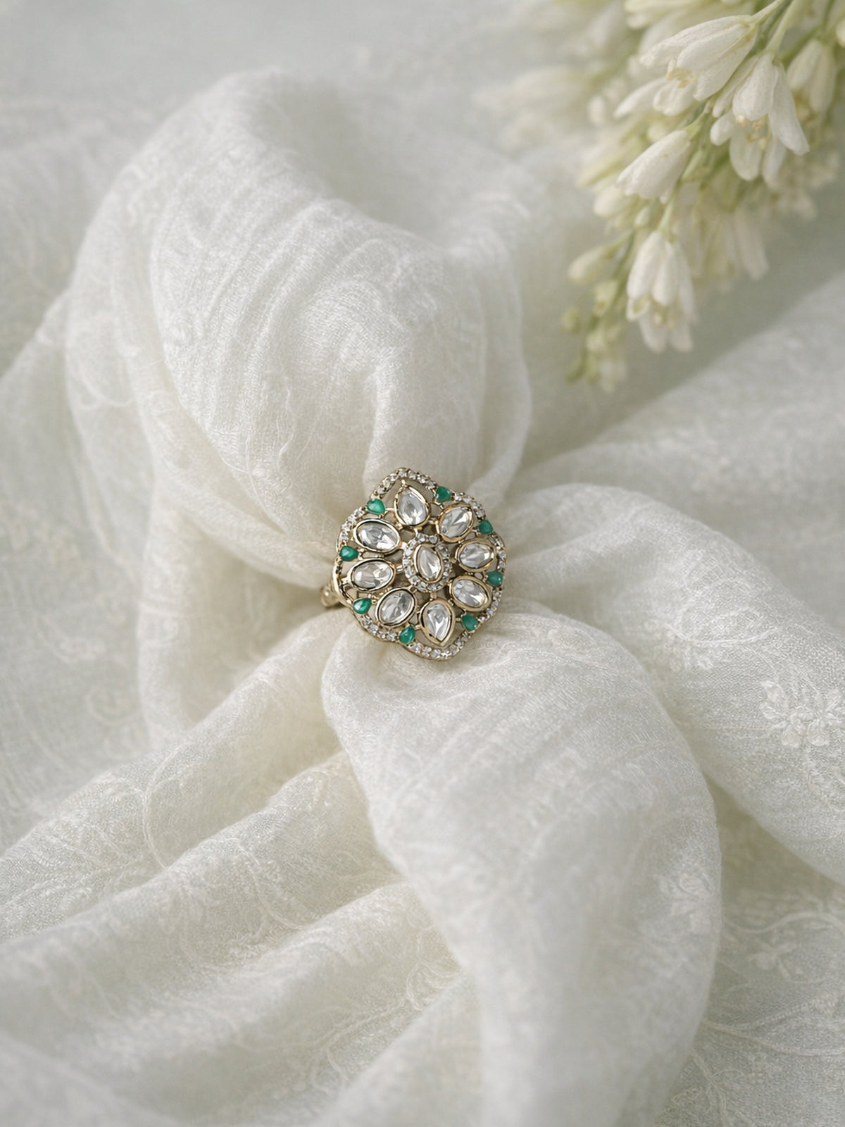 Gunjan Kundan Ring in Green