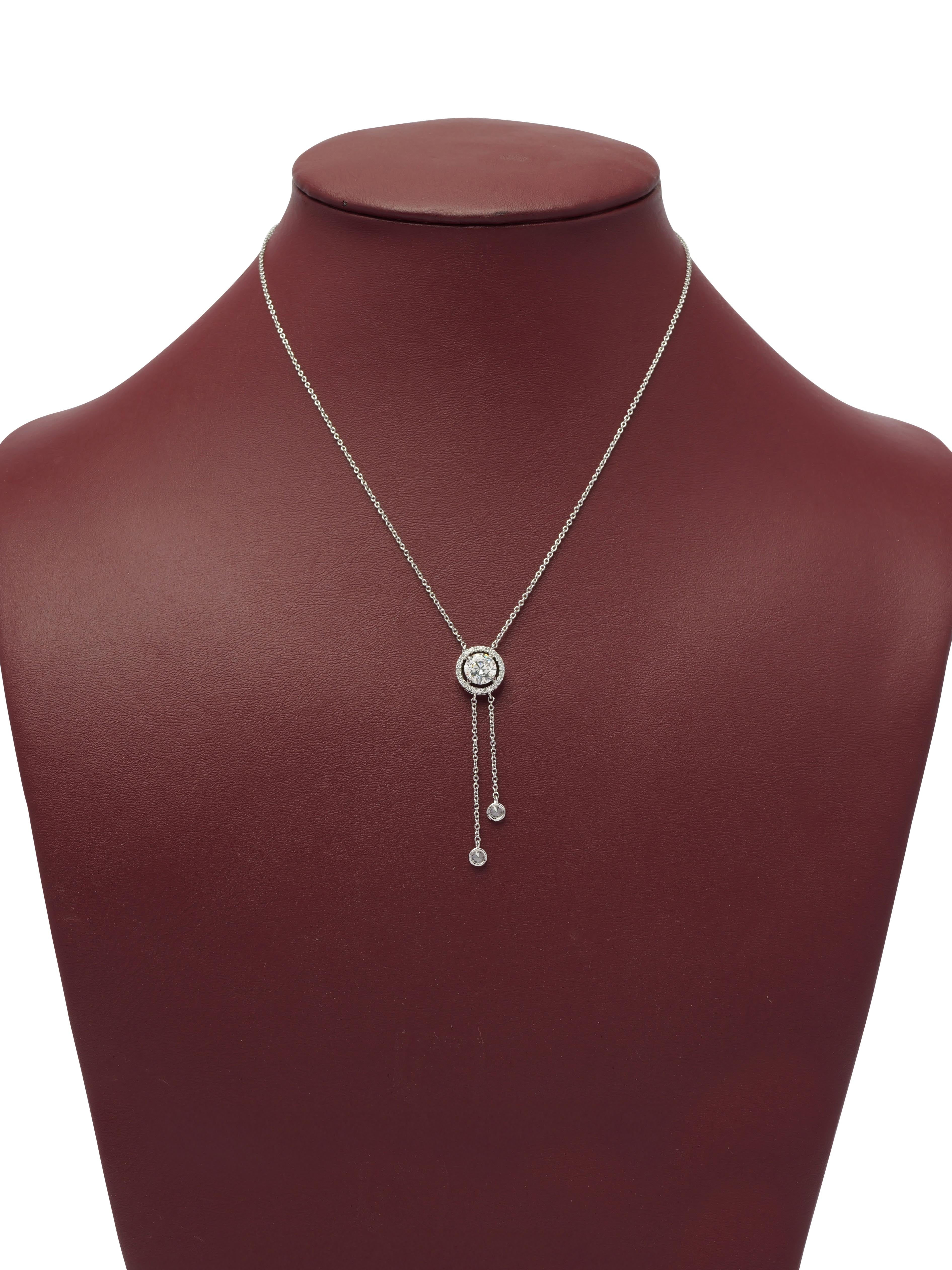 Halo Drop Cubic Zirconia Necklace in Rhodium