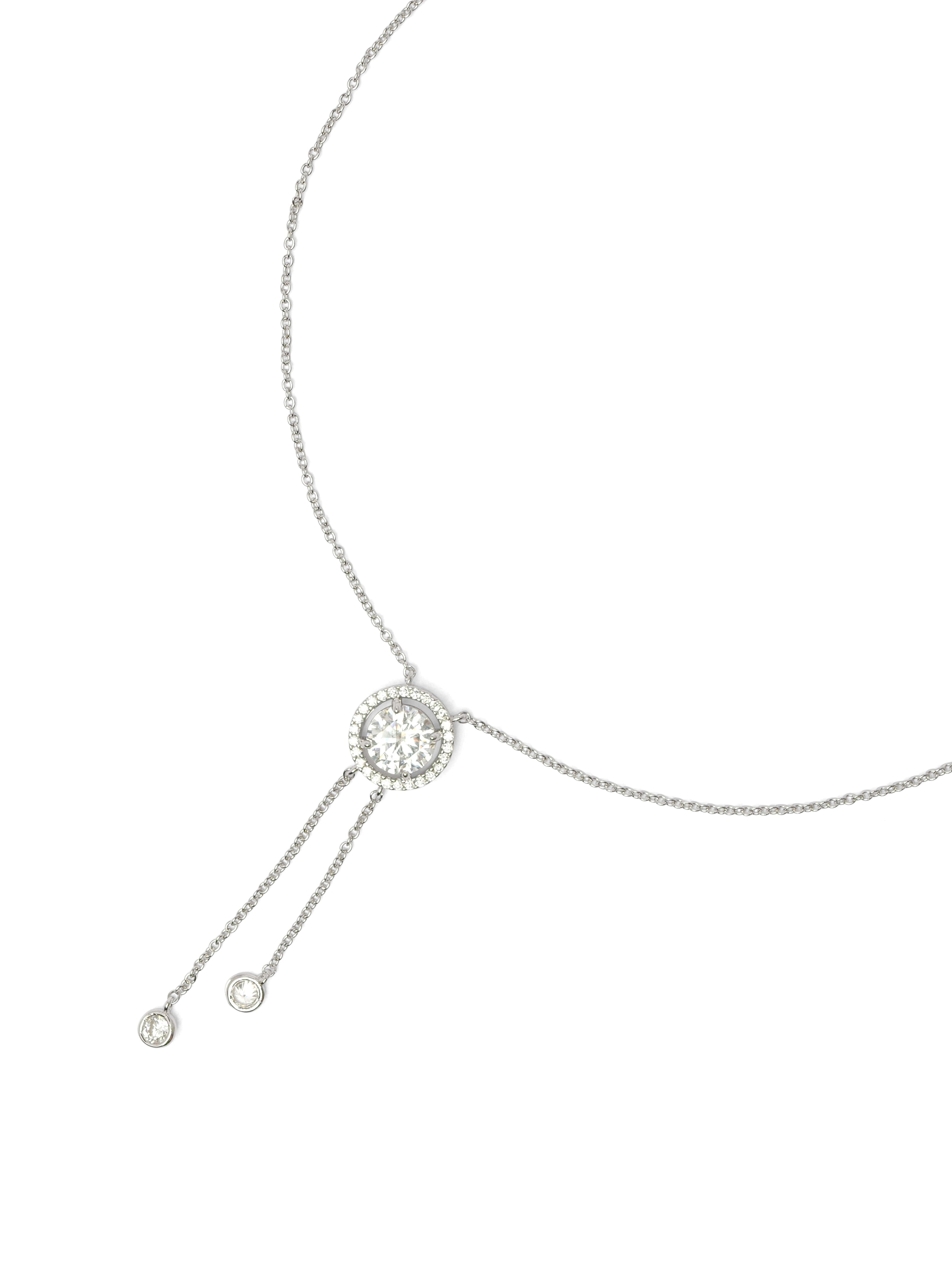 Halo Drop Cubic Zirconia Necklace in Rhodium