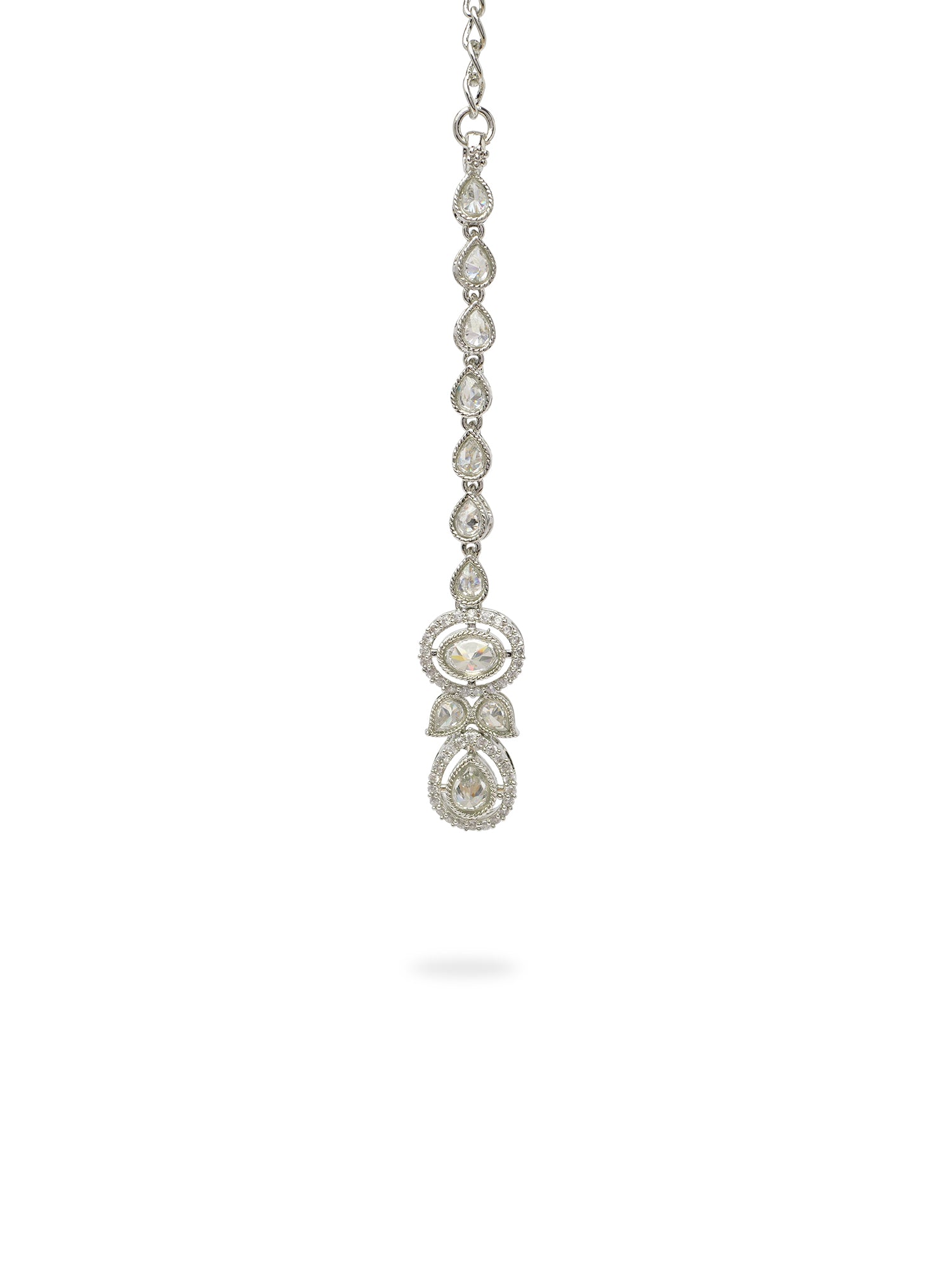 Heeral Crystal Maang Tikka in Rhodium
