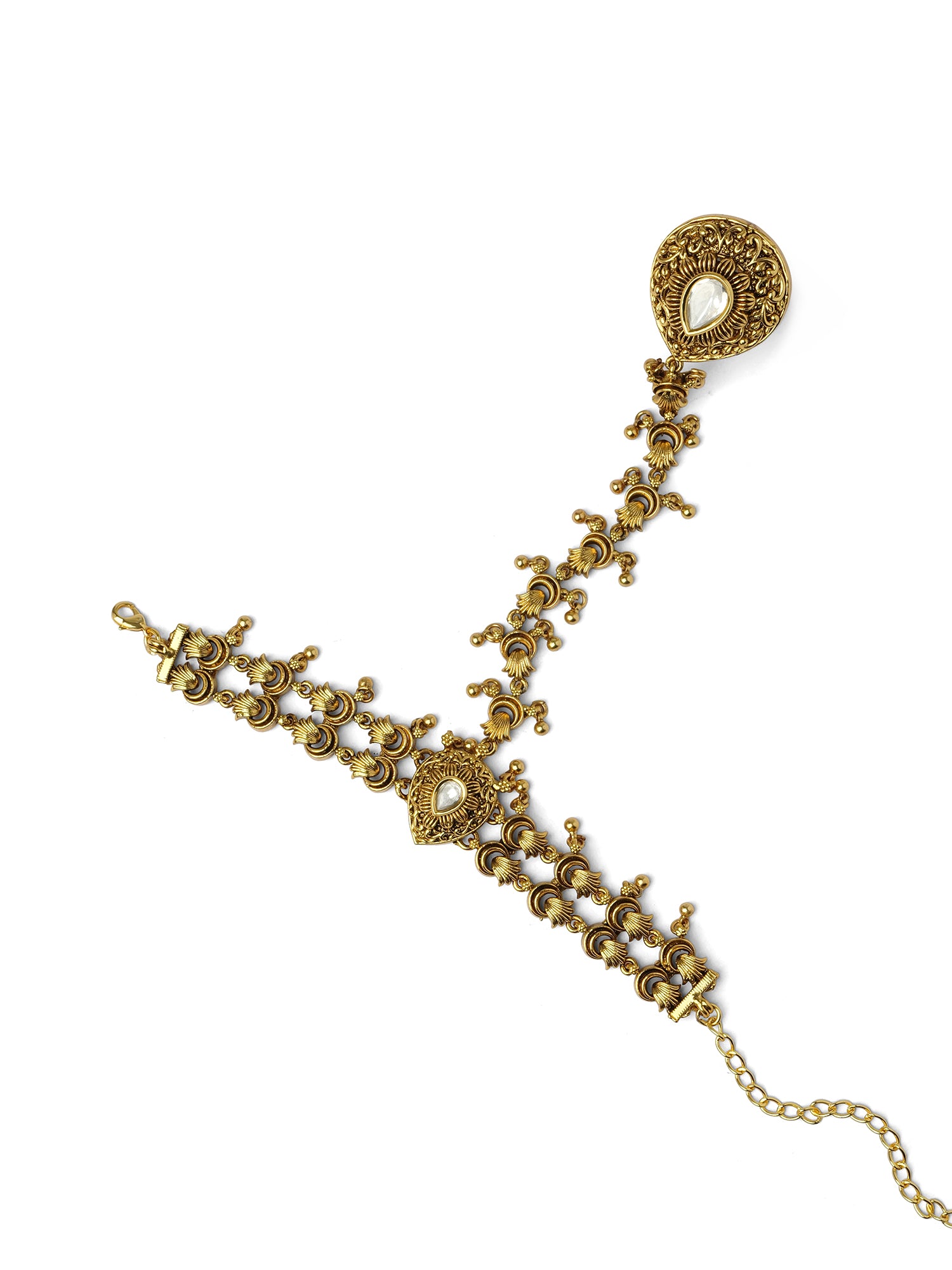 Hemangi Kundan Hand Chain in White
