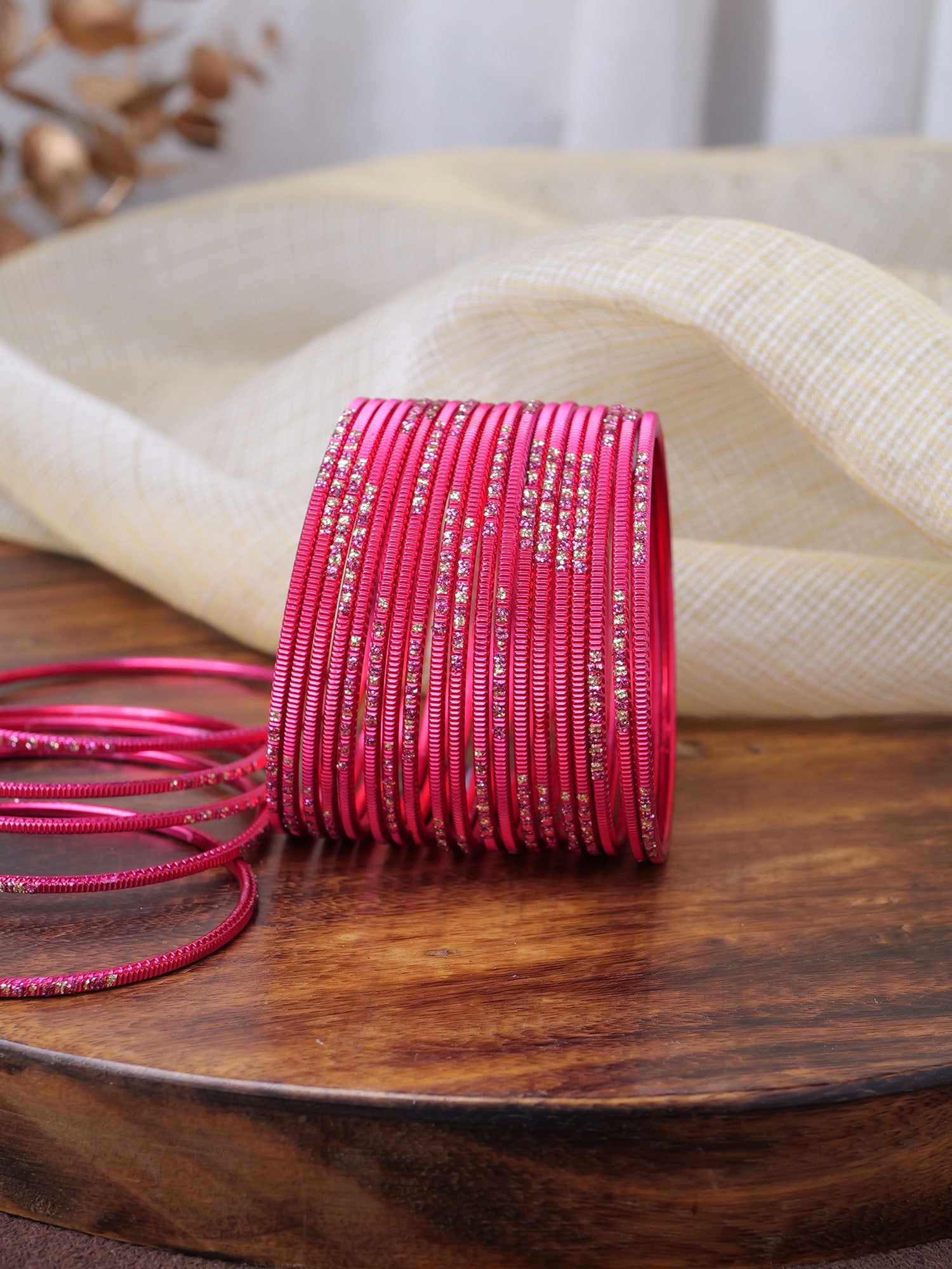 Hot Pink Glitter Etched Bangles