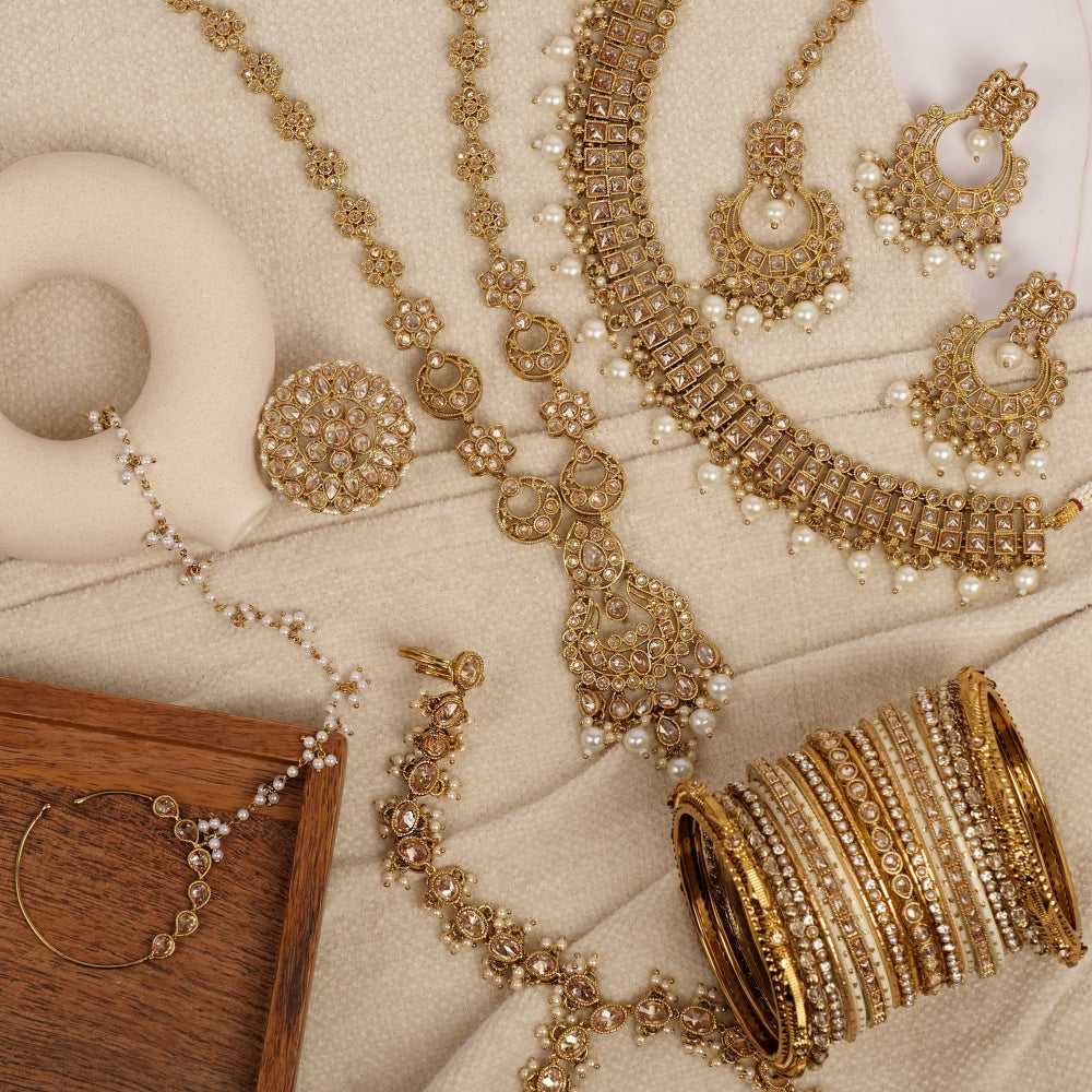 Regal Bridal Bangle Set in Cream and Antique Gold (PRE-ORDER)