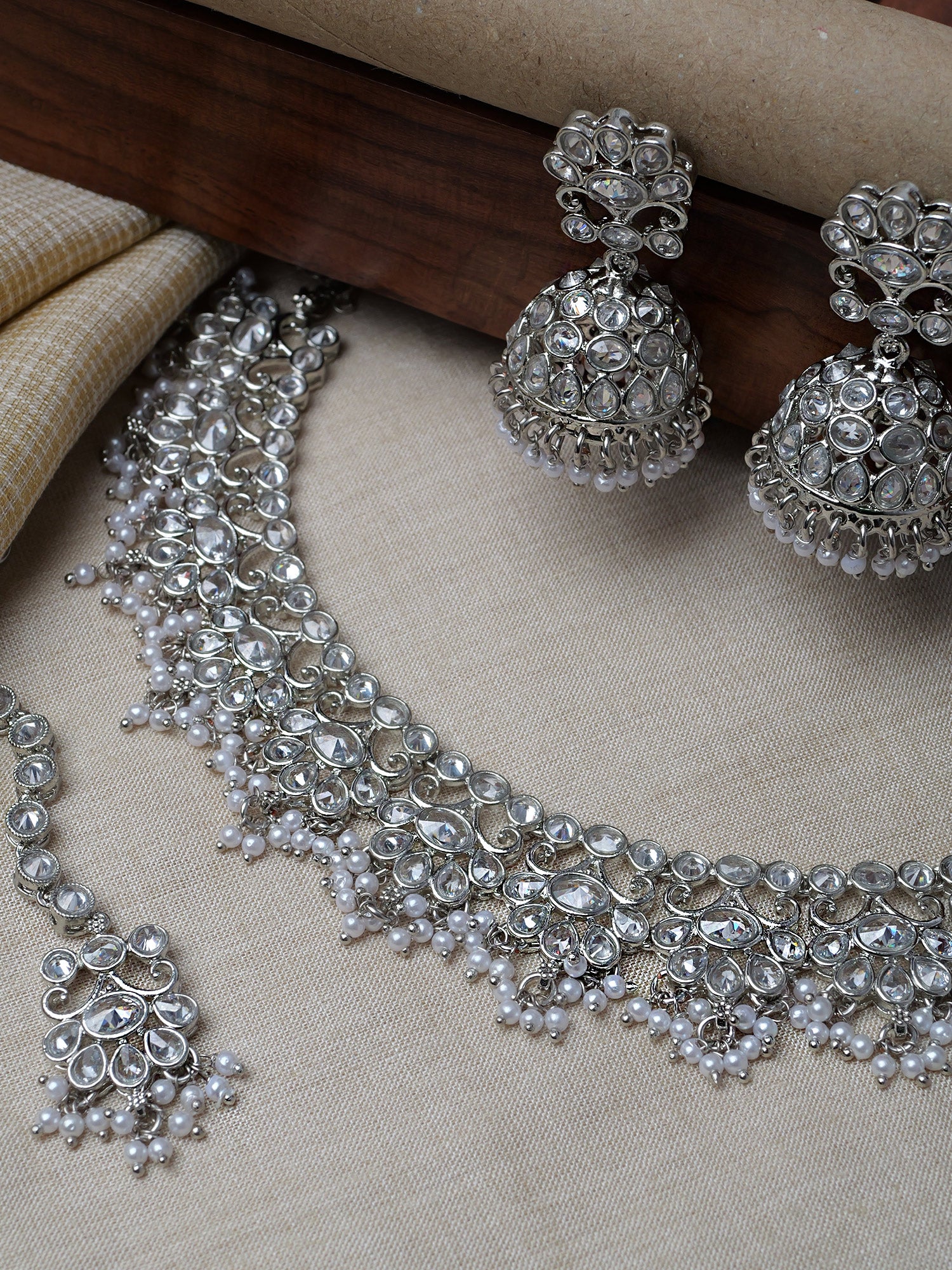 Imara Necklace Set in Pearl and Rhodium