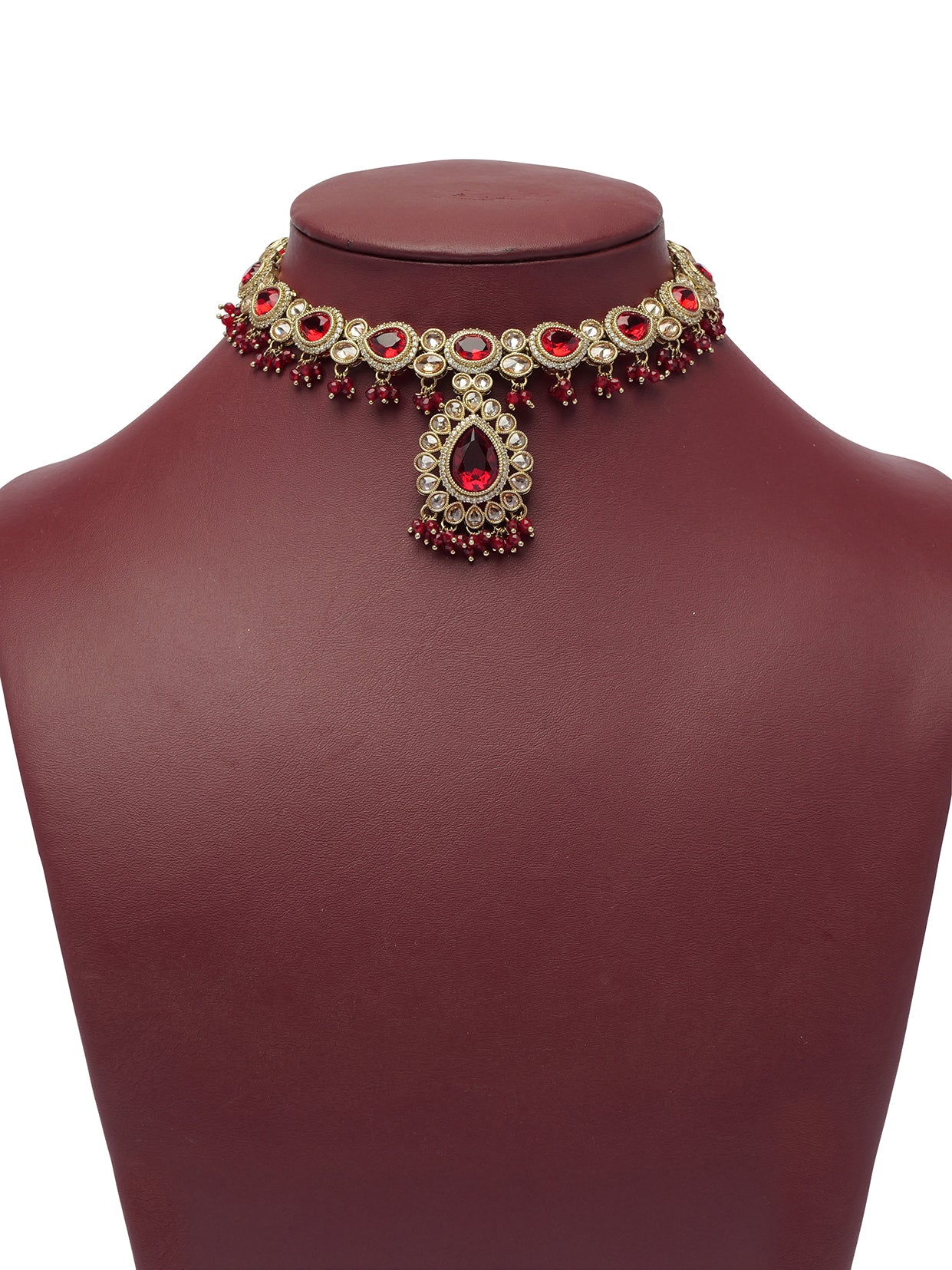 Inaya Necklace Set in Maroon