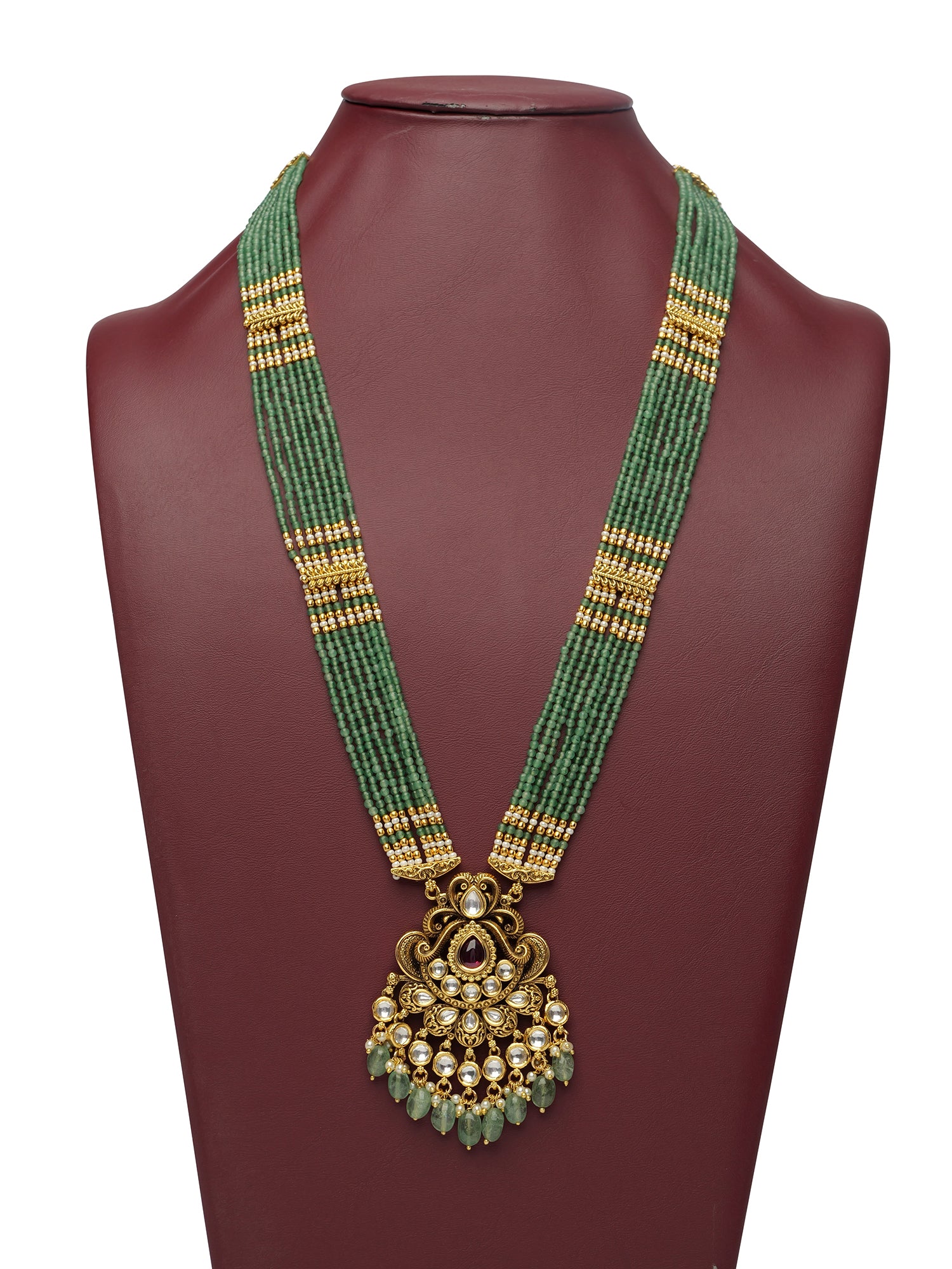 Indira Kundan Rani Haar in Green and Ruby