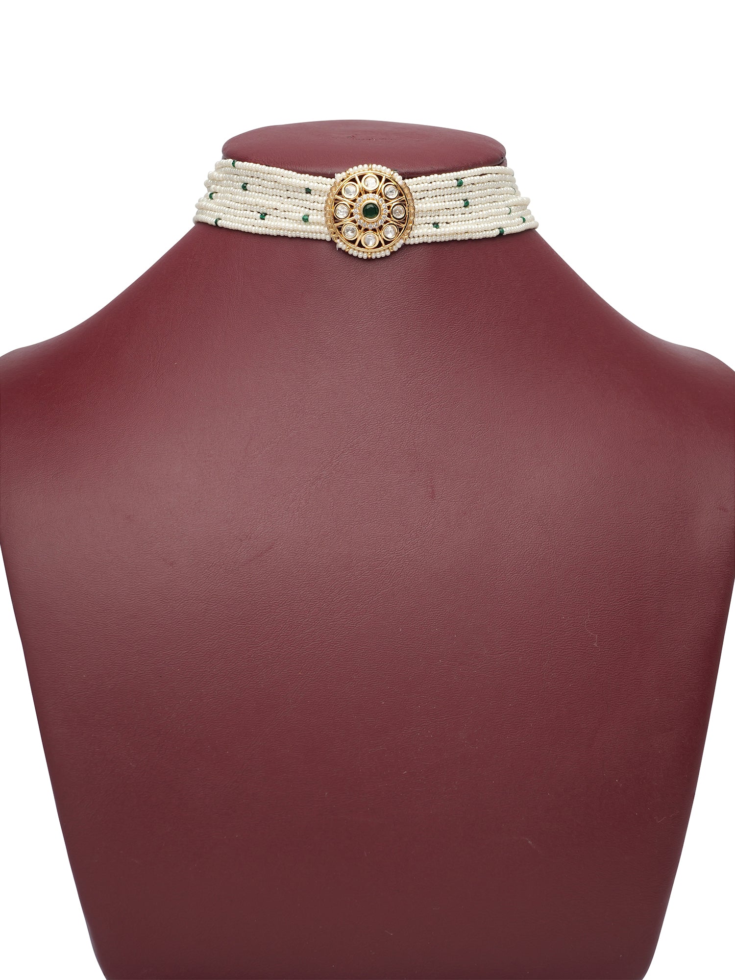 Indrani Kundan Choker Set in Pearl and Green