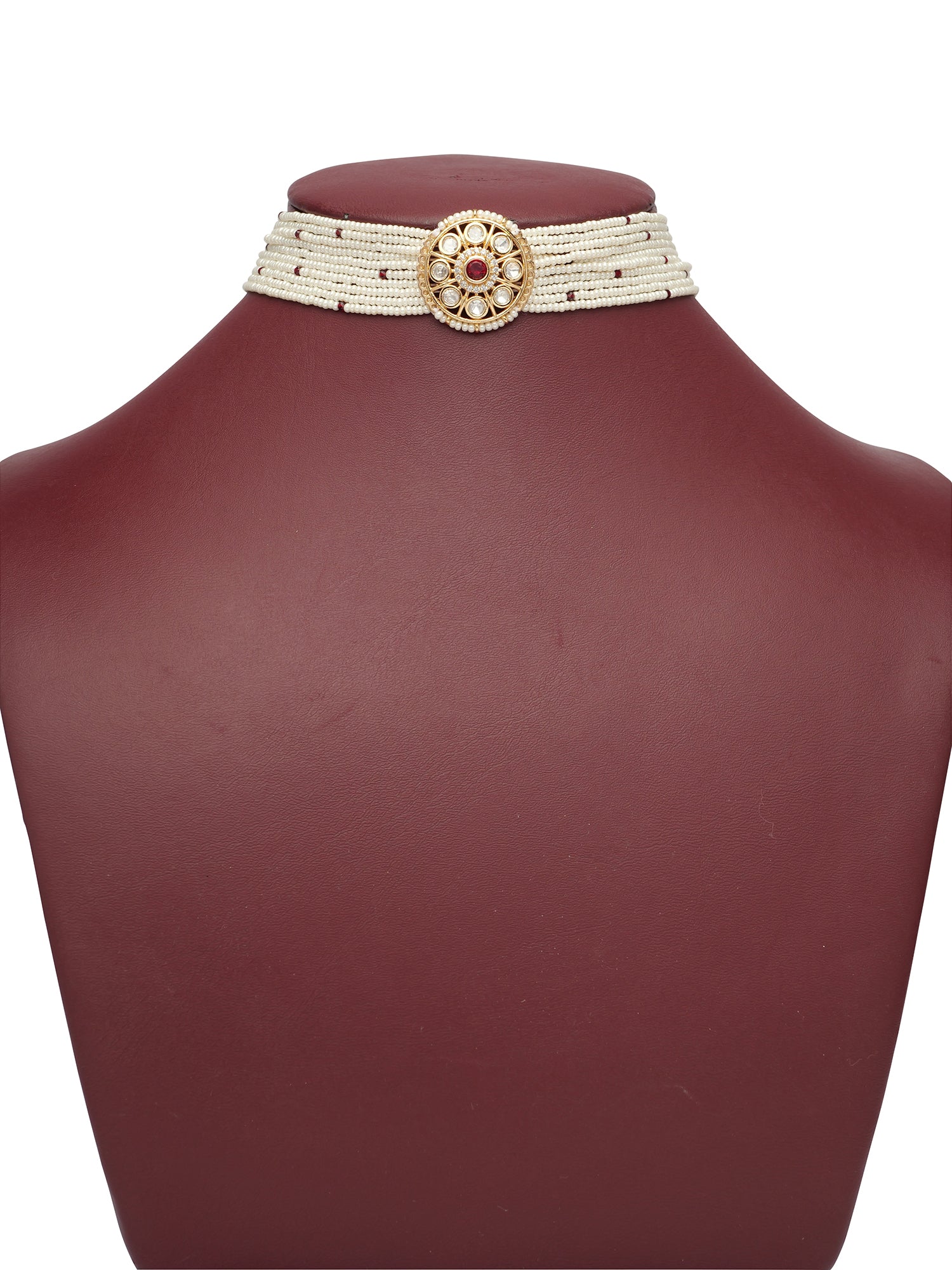 Indrani Kundan Choker Set in Pearl and Maroon