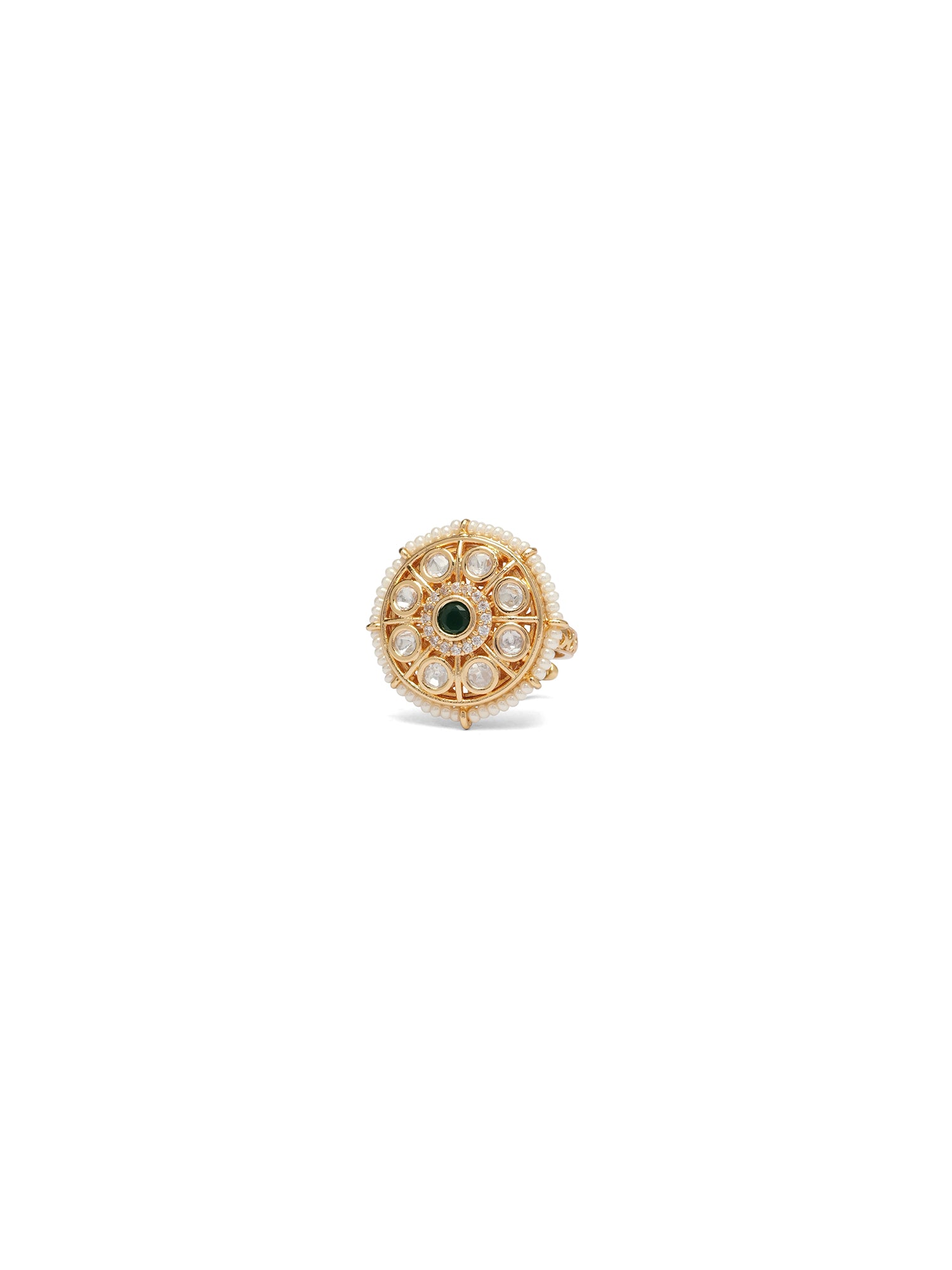Indrani Kundan Ring in Pearl and Green