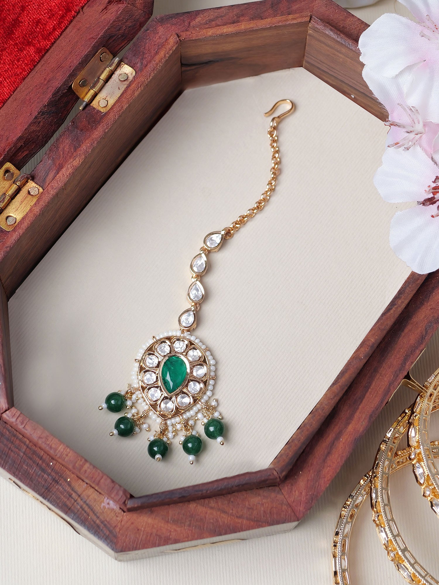 Iraaya Kundan Maang Tikka in Green