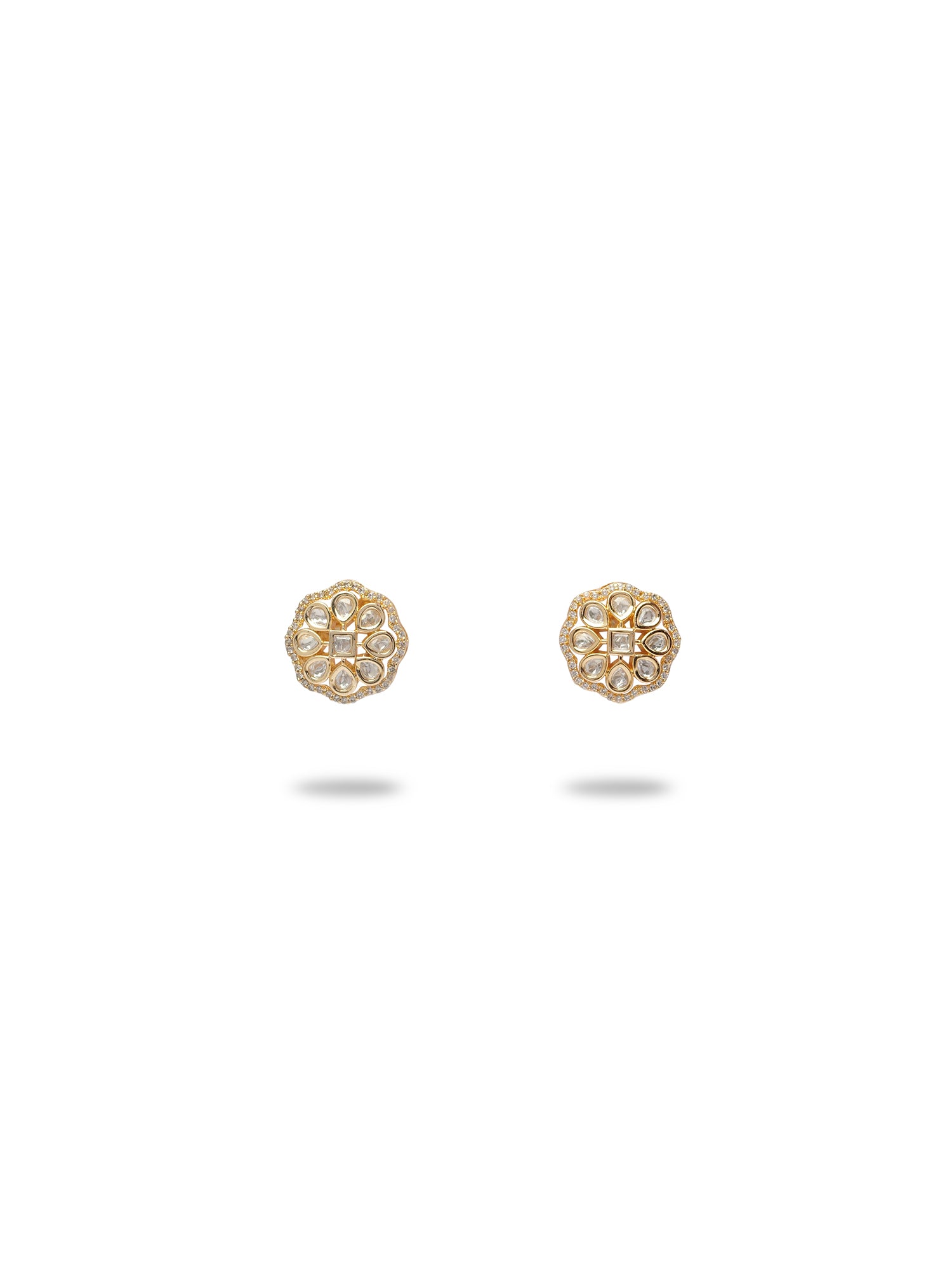 Ishari Kundan Ear Stud Earrings in White