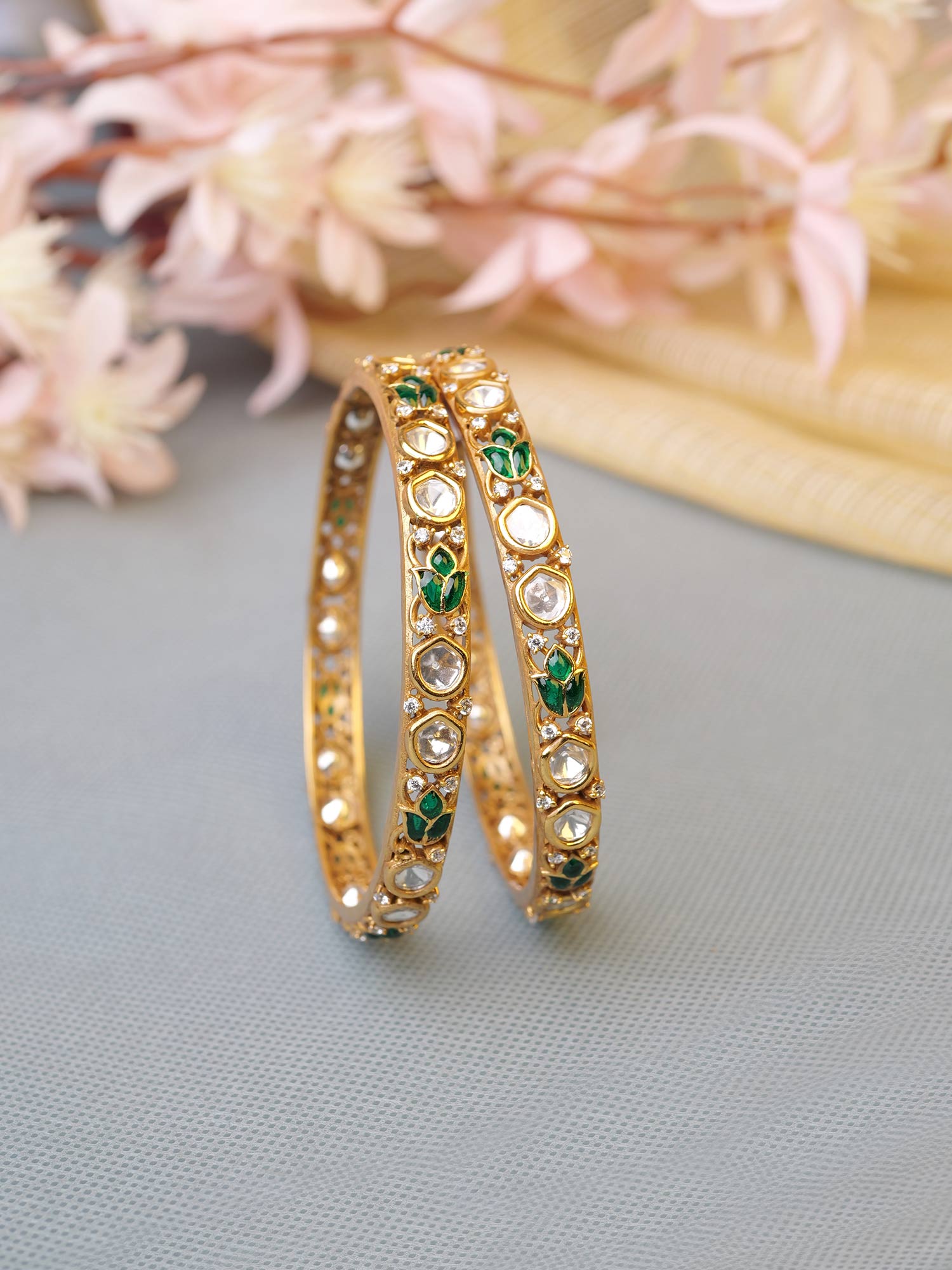 Ishira Kundan Bangles in Green