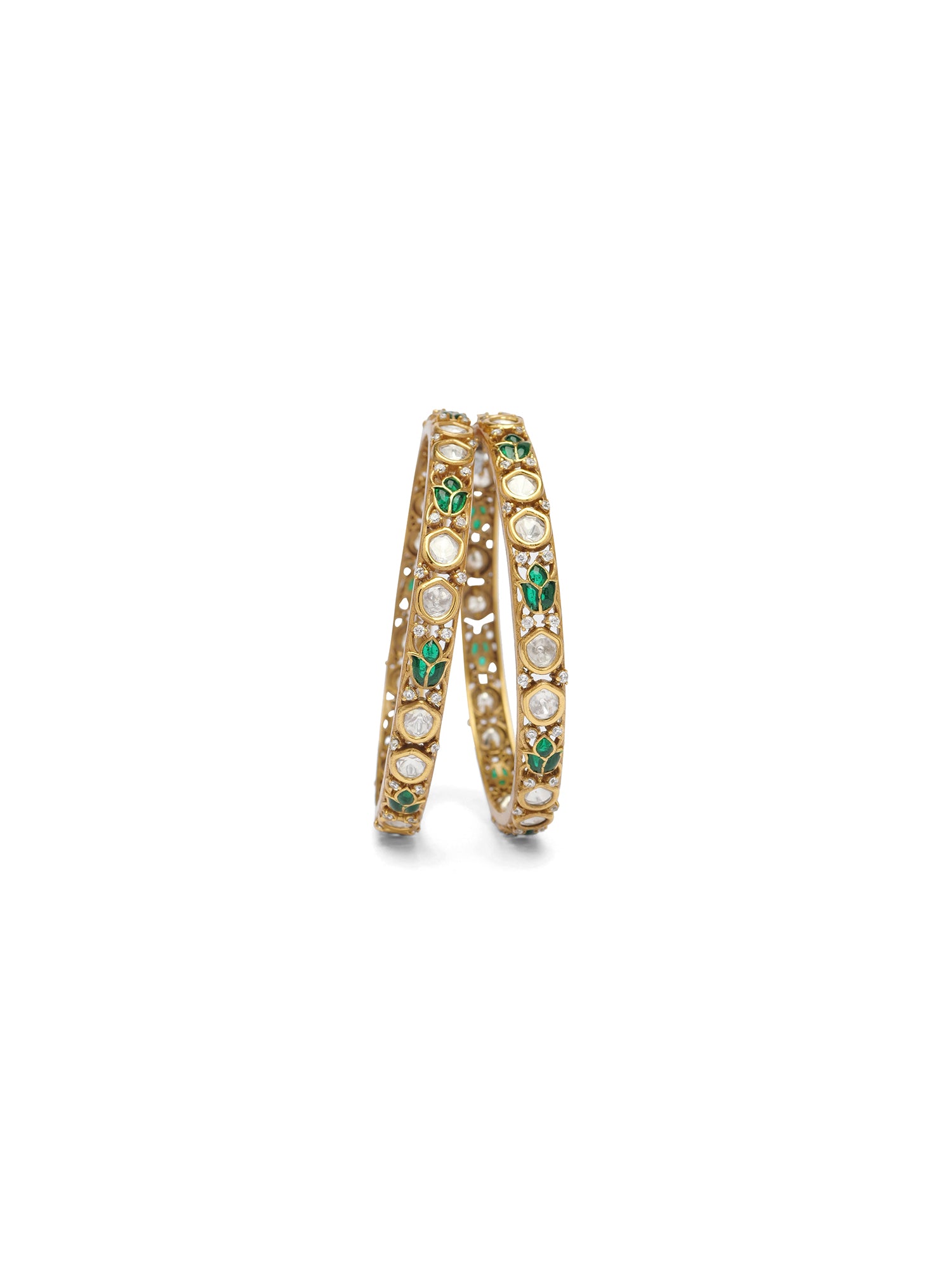 Ishira Kundan Bangles in Green 