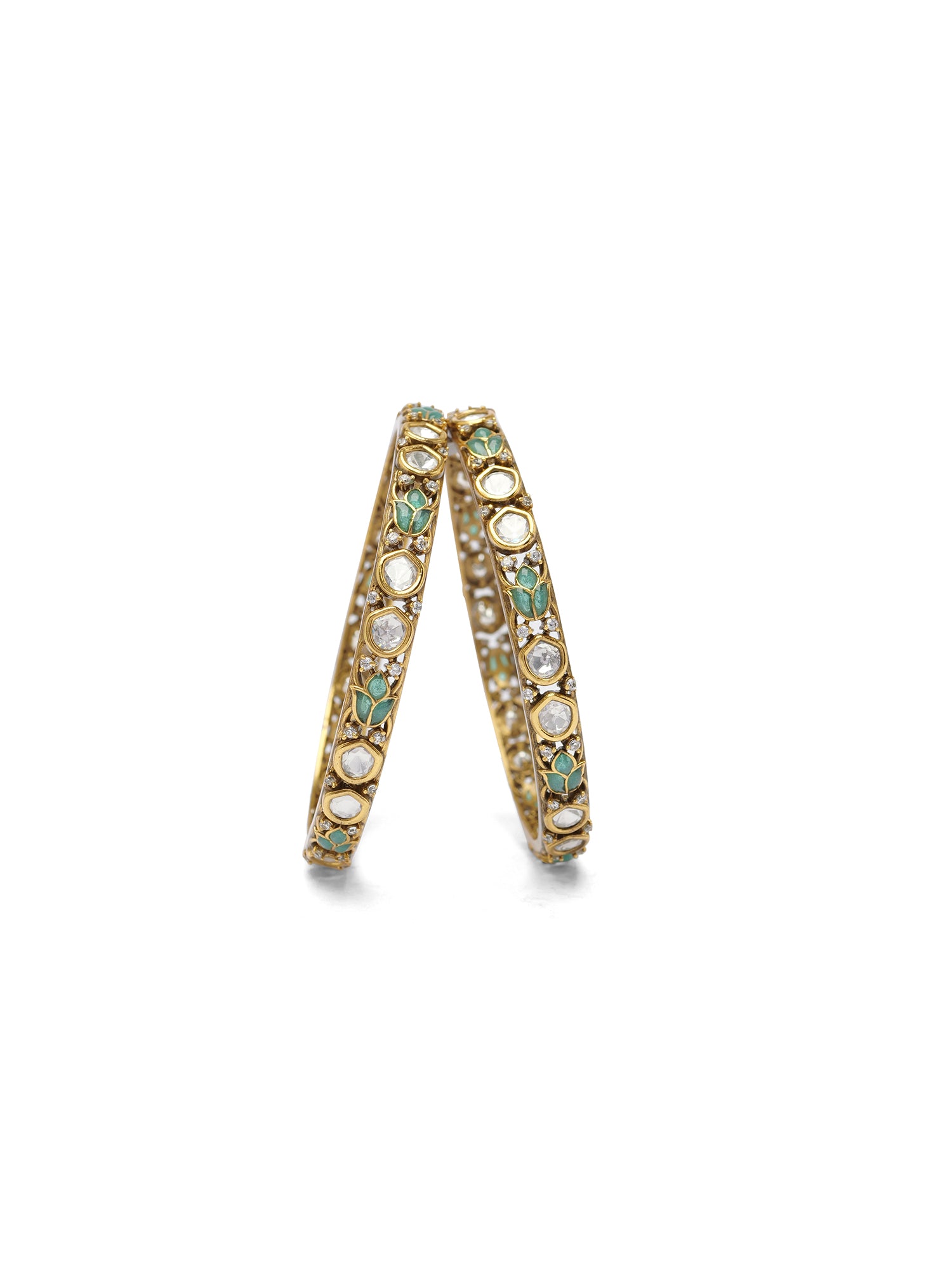 Ishira Kundan Bangles in Light Jade