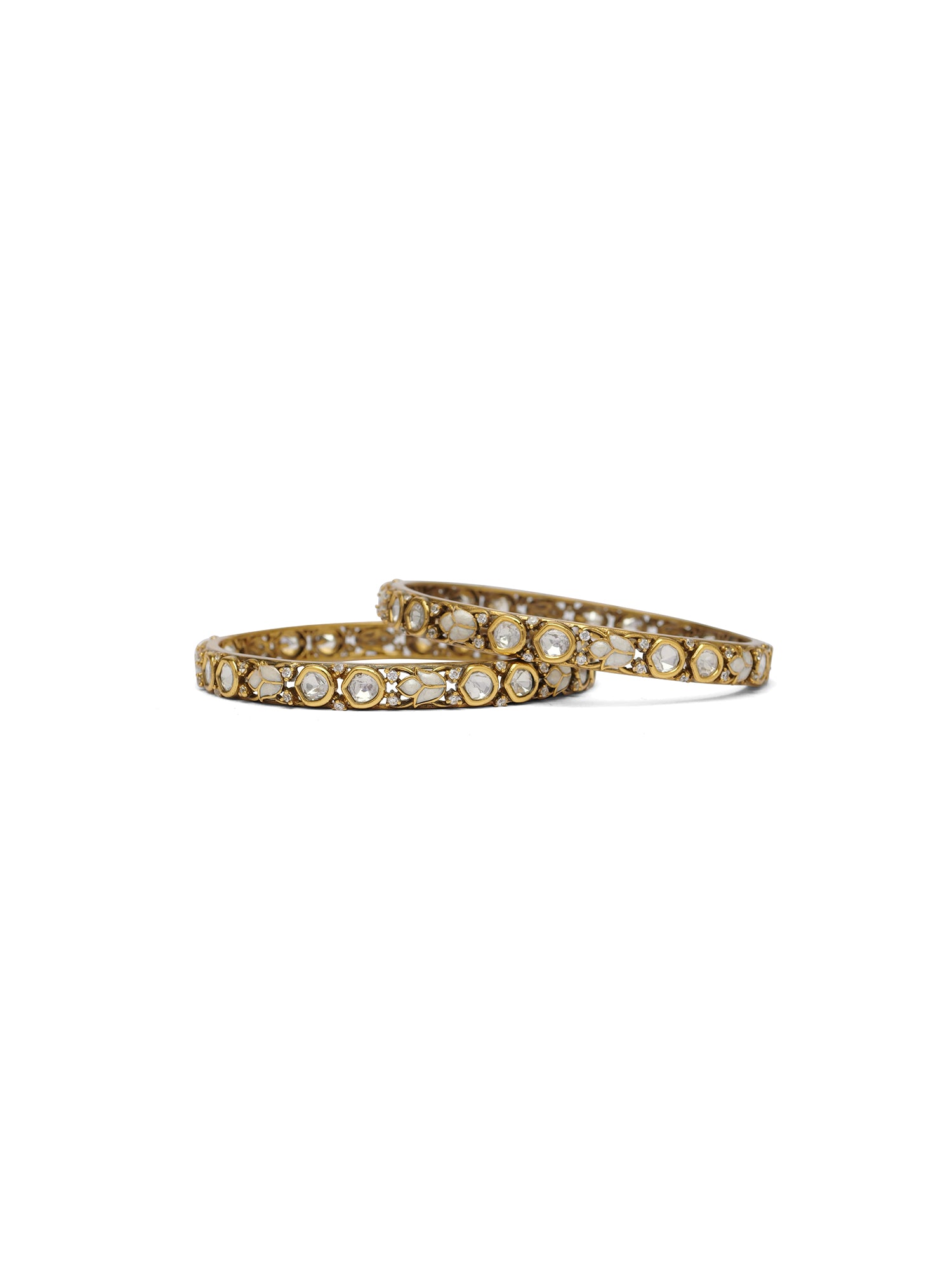 Ishira Kundan Bangles in White