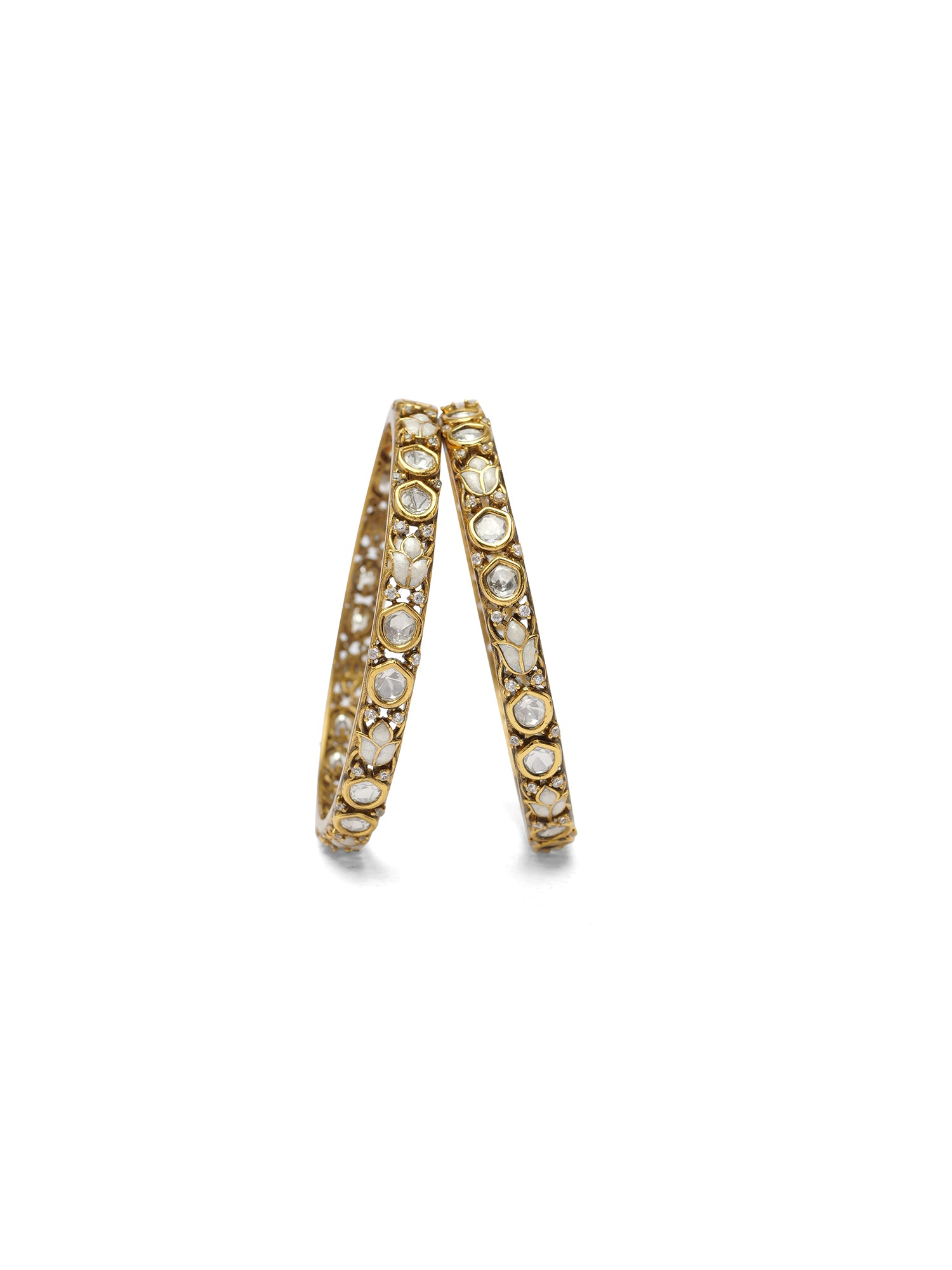 Ishira Kundan Bangles in White