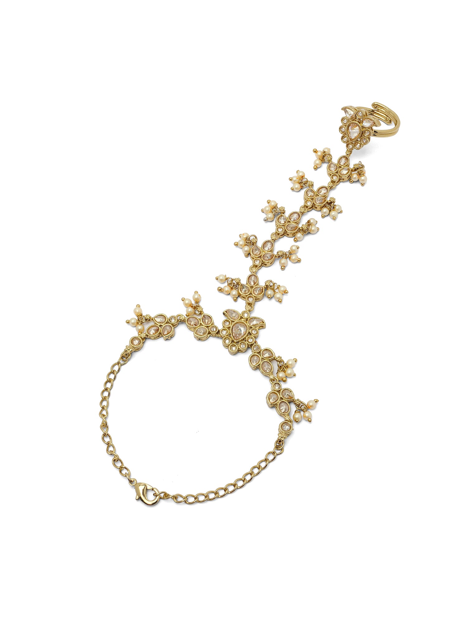 Ishita Hand Chain in Pearl and Champagne