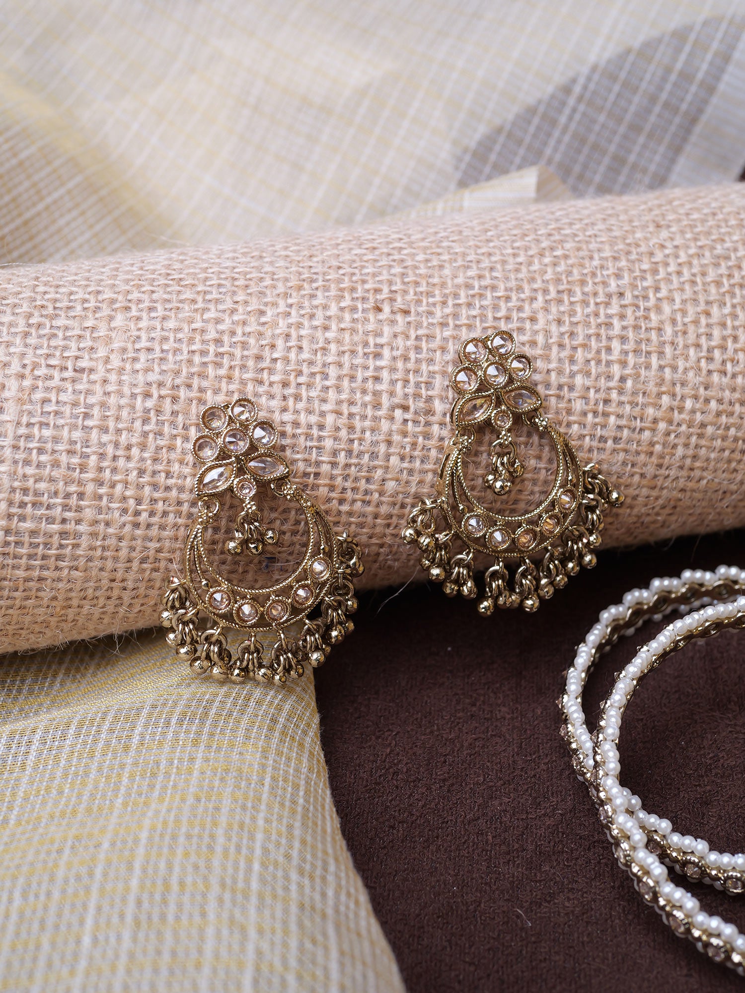 Ishra Chandbali Earrings in Antique Gold