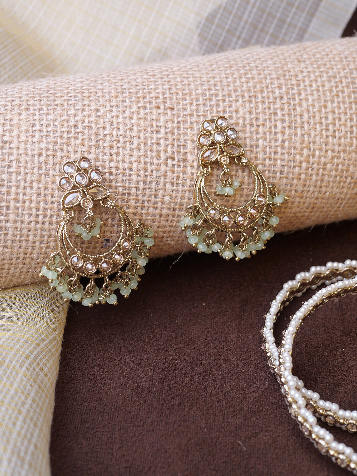 Ishra Chandbali Earrings in Mint