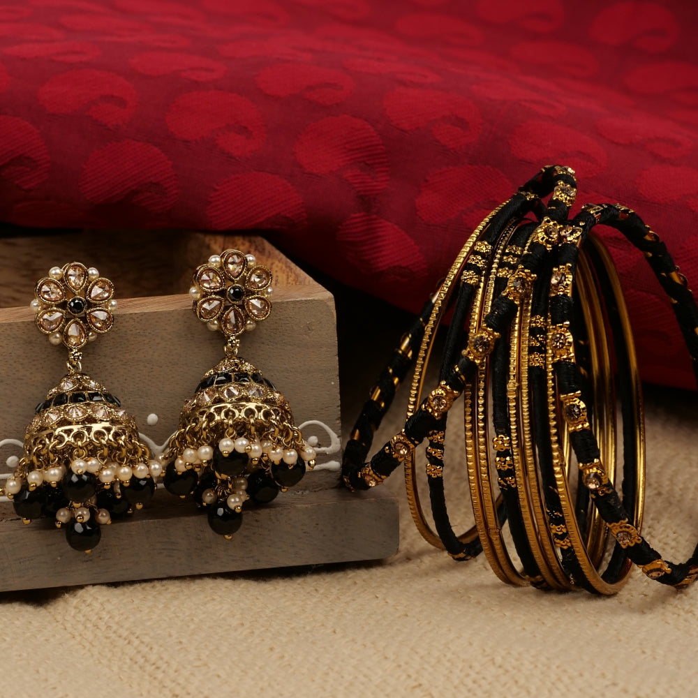 Jhansi Jhumka Earrings in Black