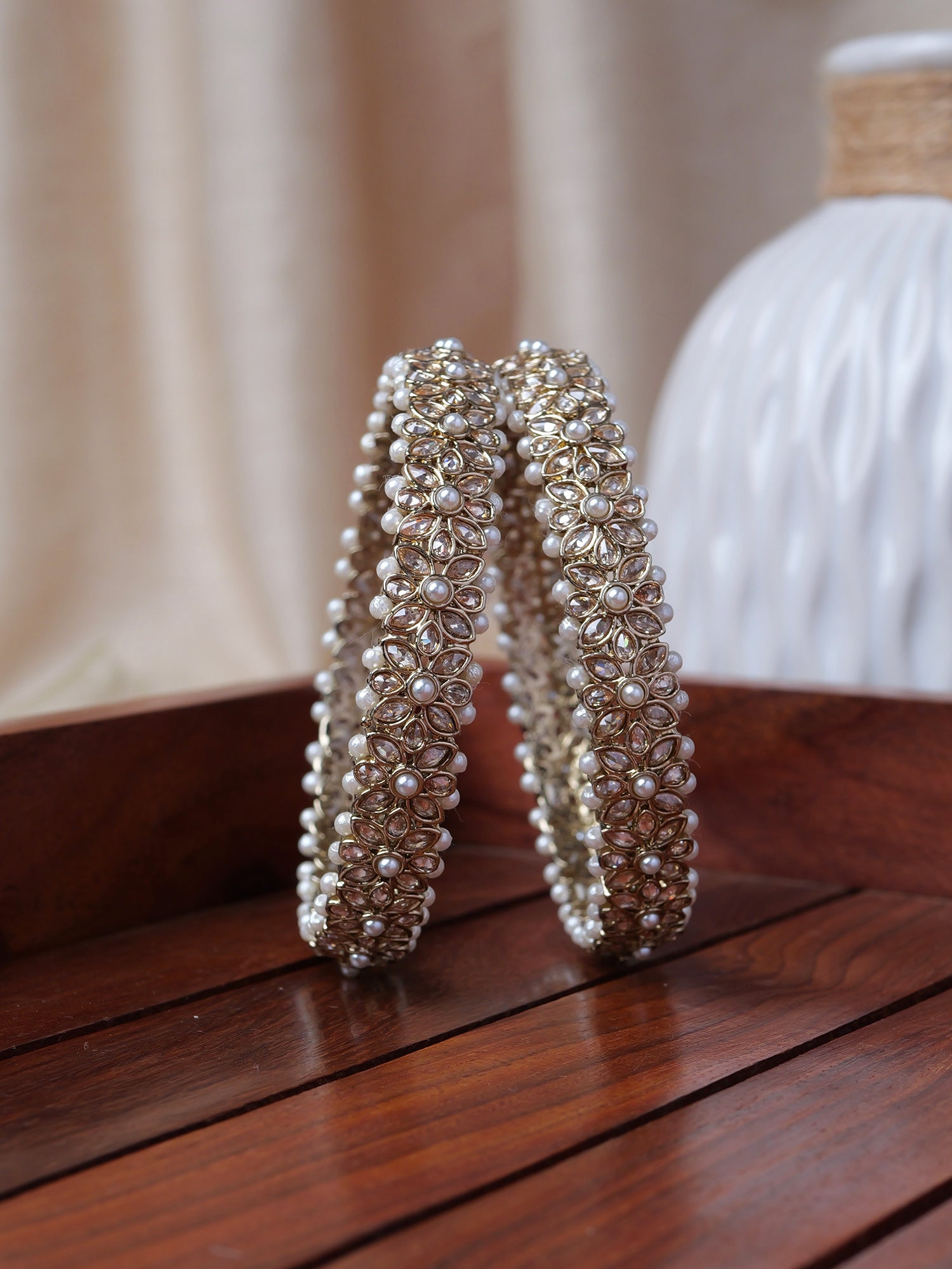 Jahaan Pearl Kadas in Pink and Antique Gold