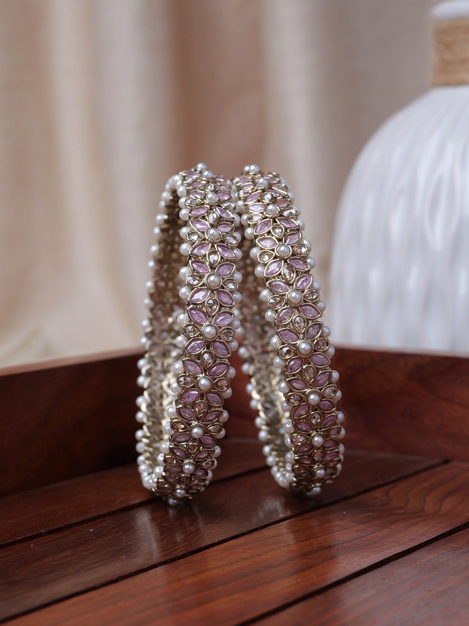 Jahaan Pearl Kadas in Pink and Antique Gold