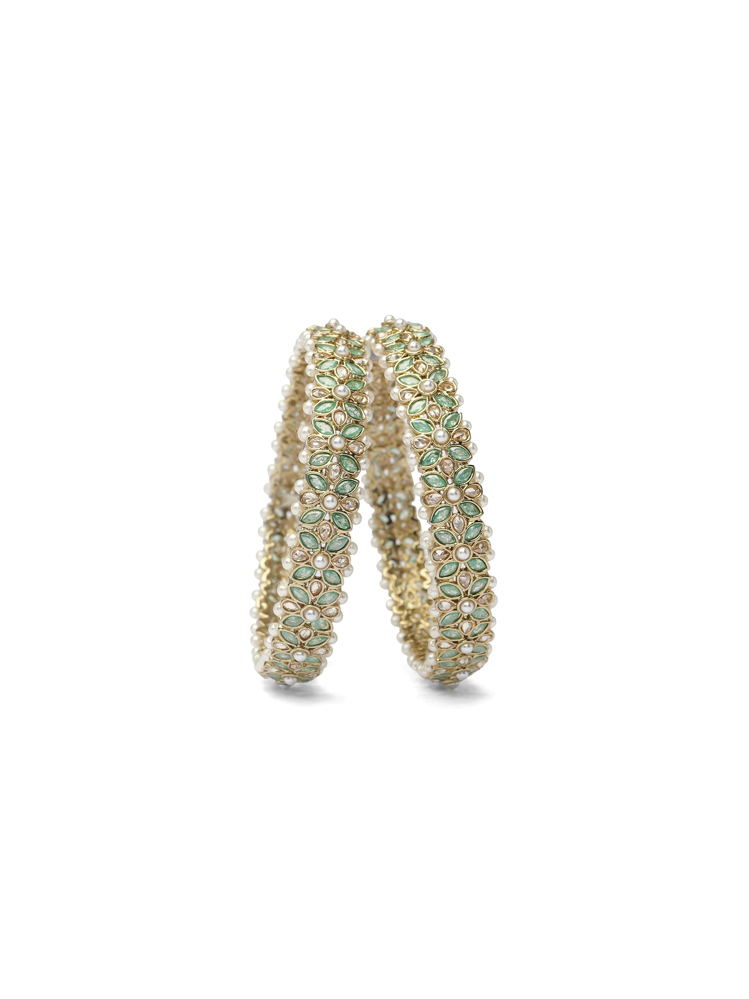 Jahaan Pearl Kadas in Mint and Antique Gold