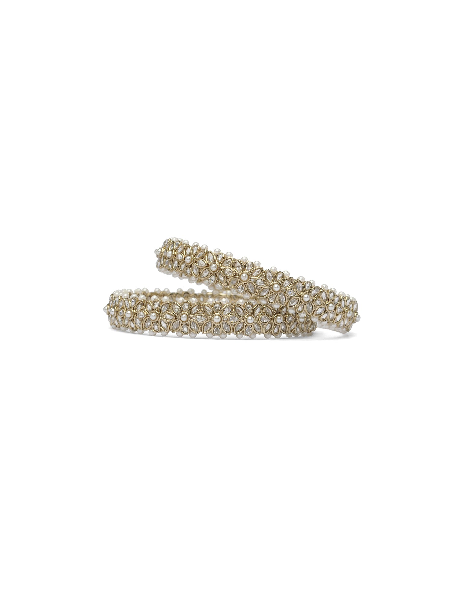 Jahaan Pearl Kadas in White and Antique Gold