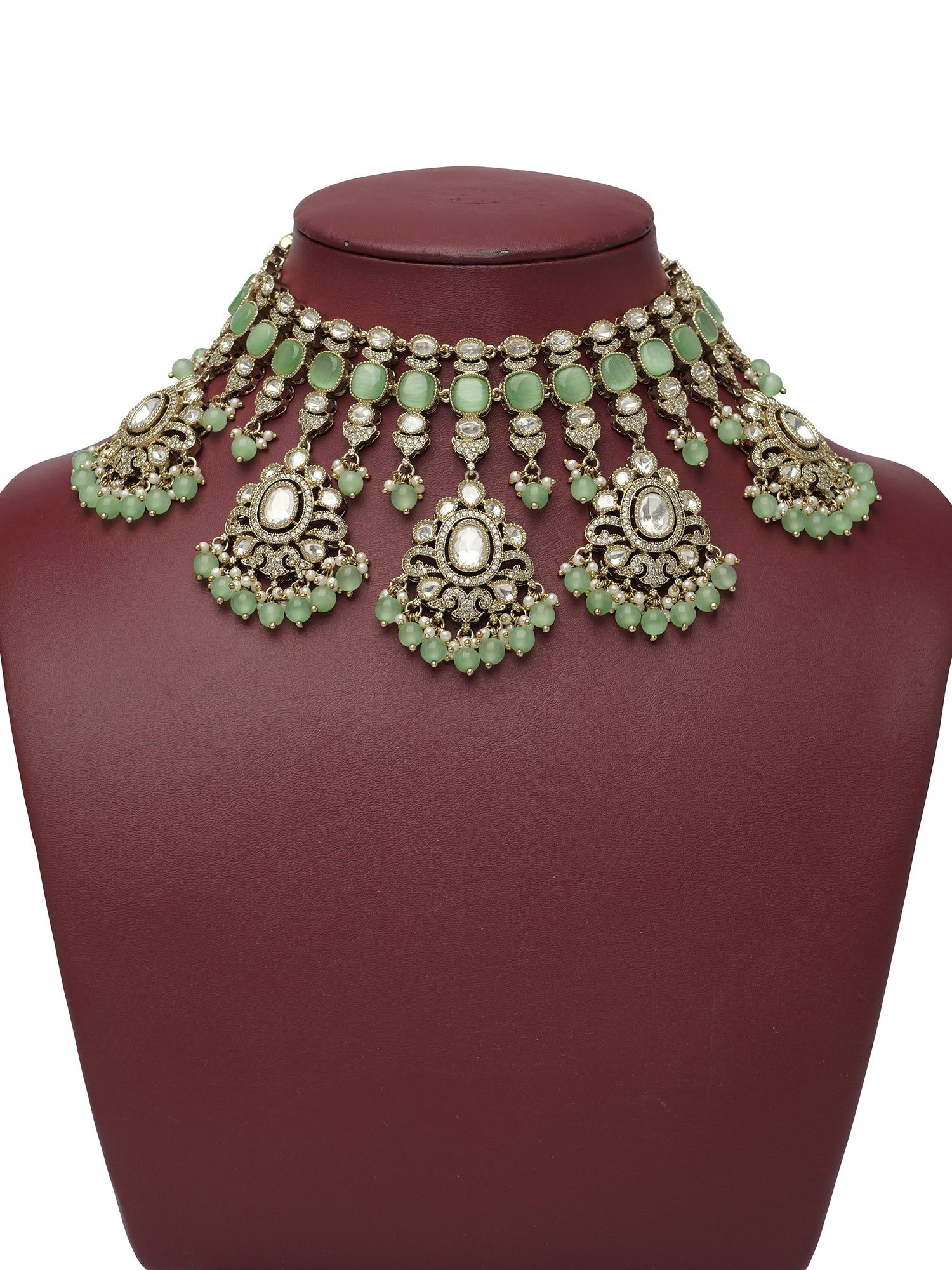 Jahanara Bridal Necklace Set in Mint and Antique Gold