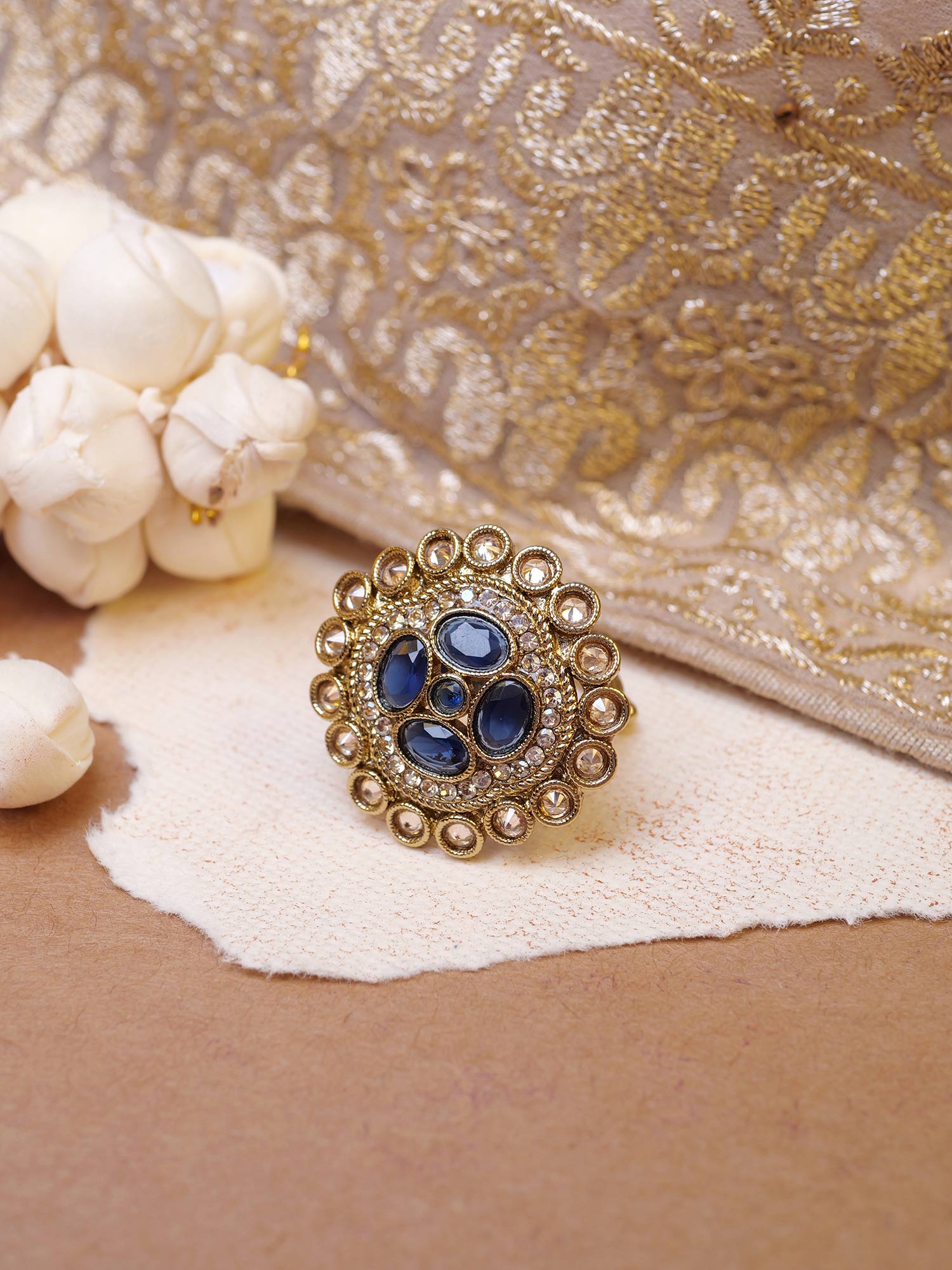 Jahnavi Ring in Blue and Antique Gold