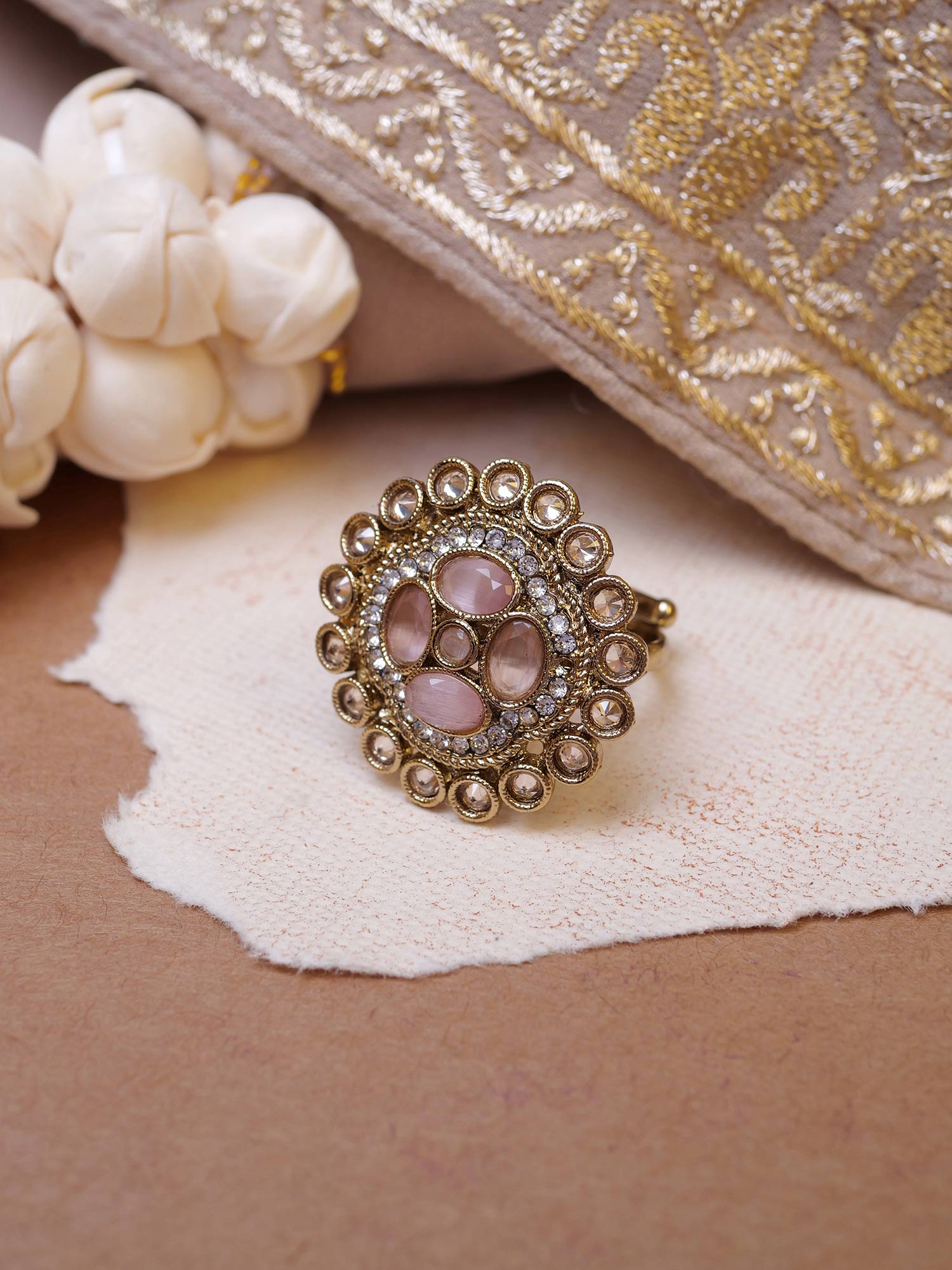 Jahnavi Ring in Light Pink and Antique Gold