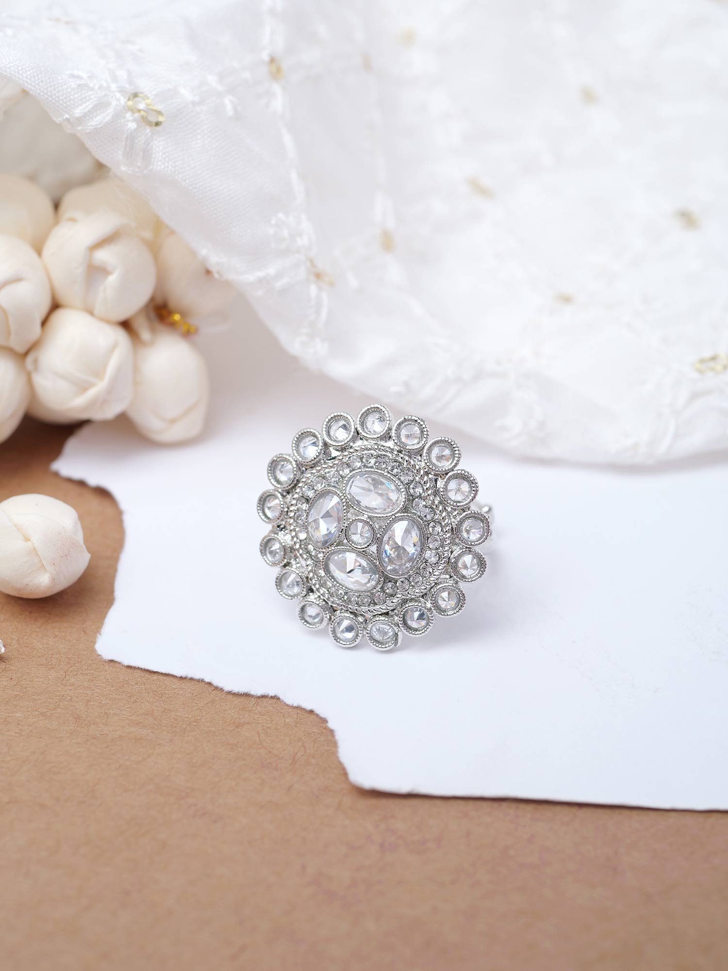 Jahnavi Ring in White and Rhodium