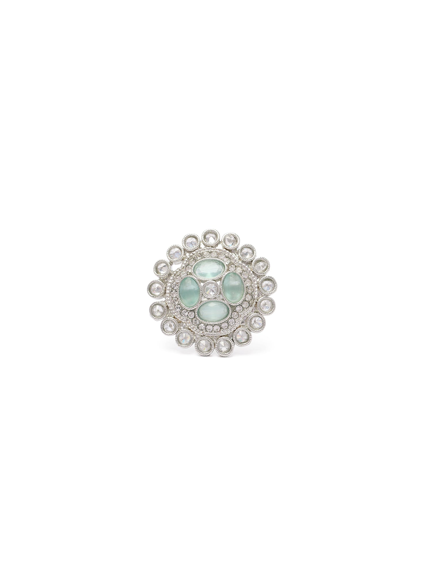 Jahnavi Ring in Mint and Rhodium