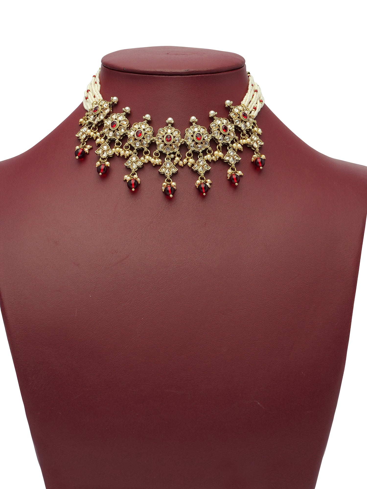 Jayani Choker Set in Pearl and Maroon