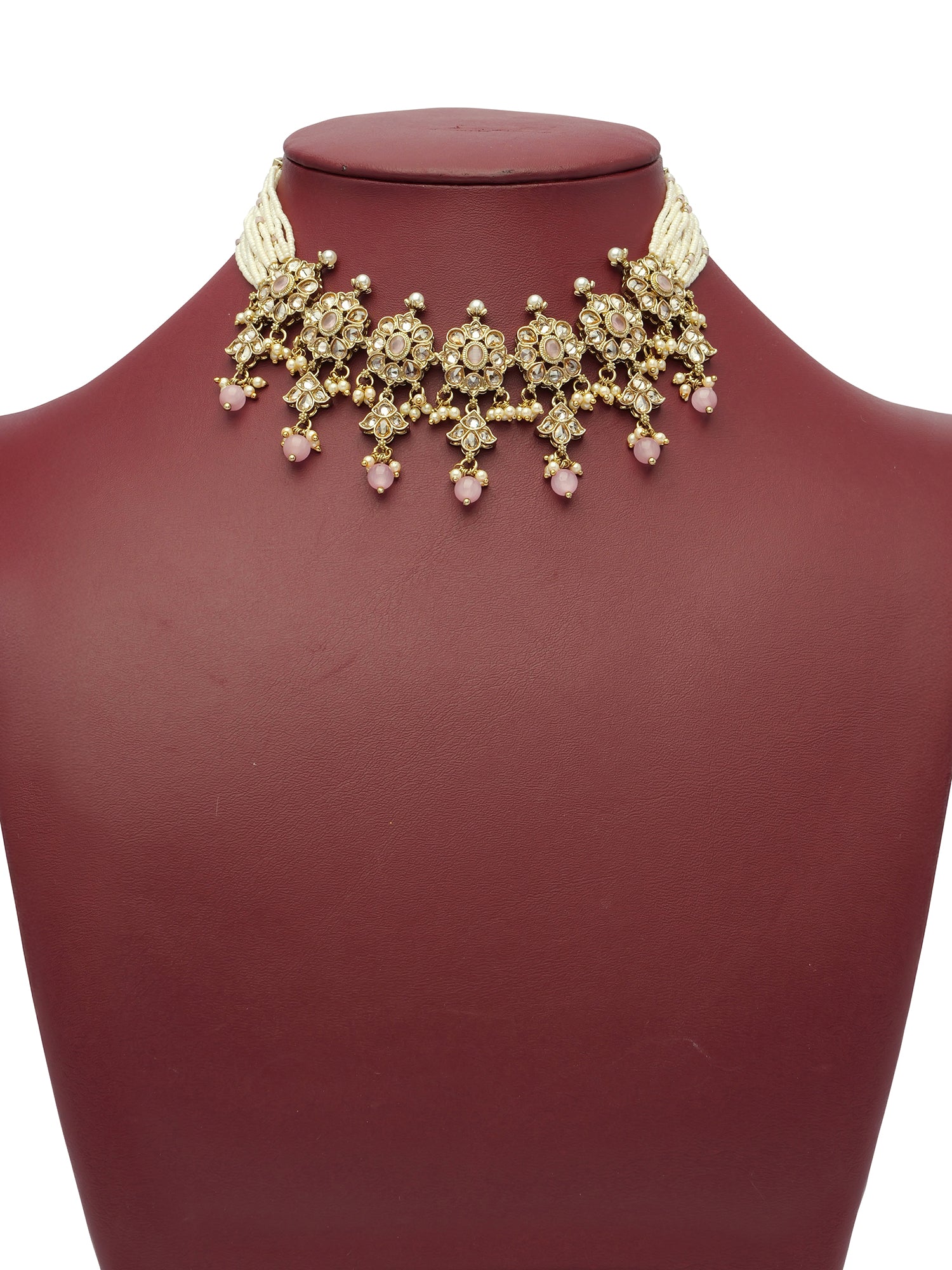 Jayani Choker Set in Pearl and Light Pink