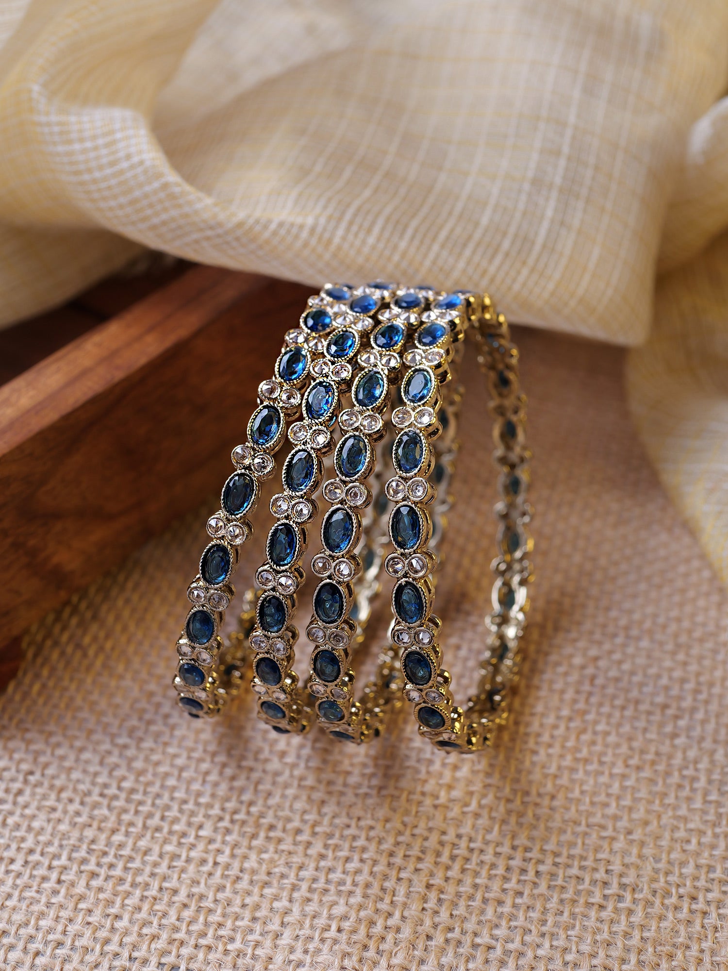 Jheel Kadas in Blue and Antique Gold