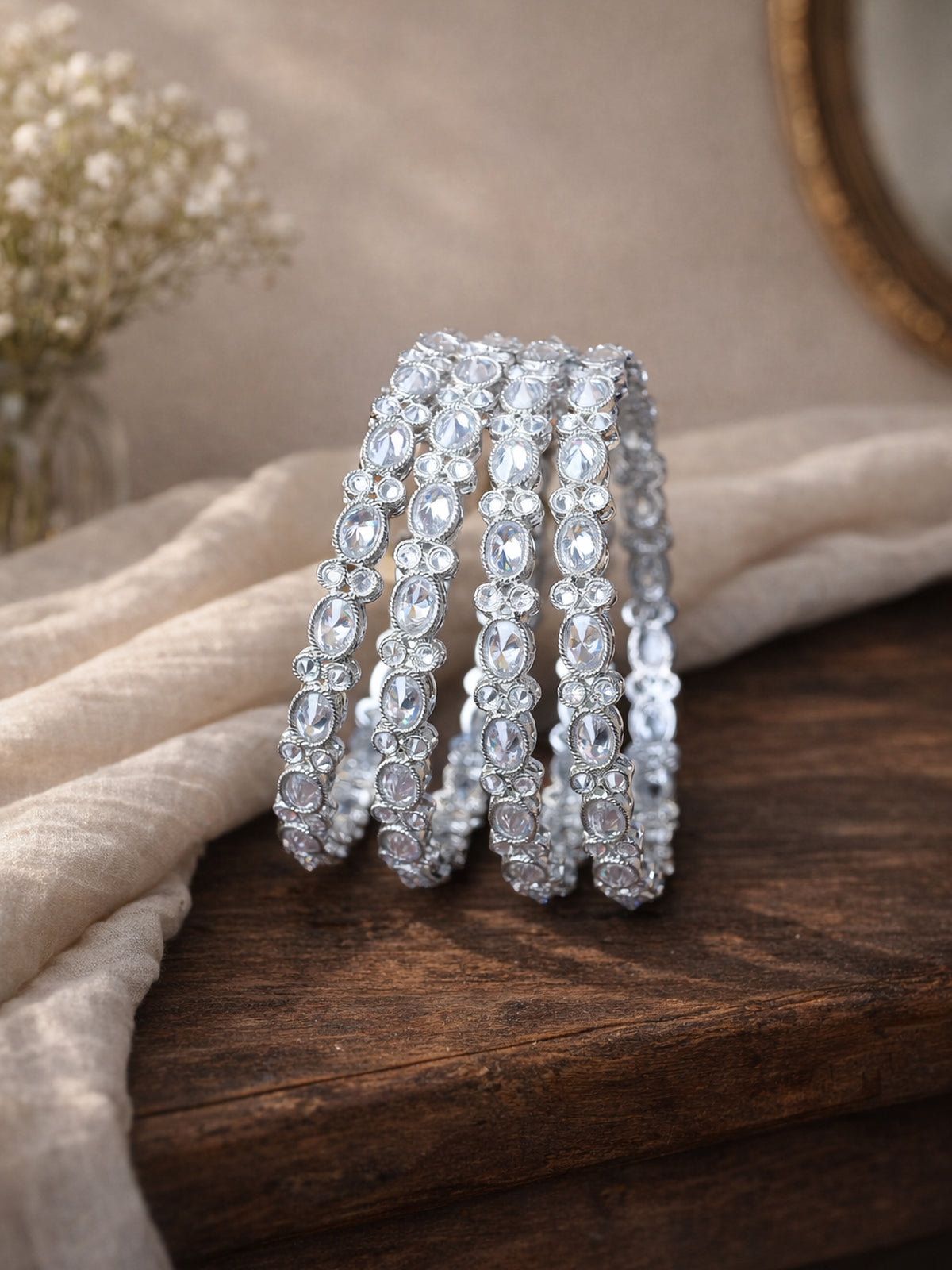 Jheel Kada Bangles in Rhodium