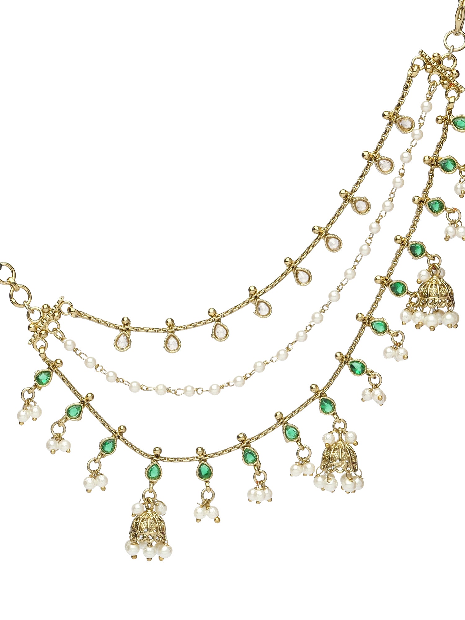 Jhumka Ear Chains in Green and Pearl