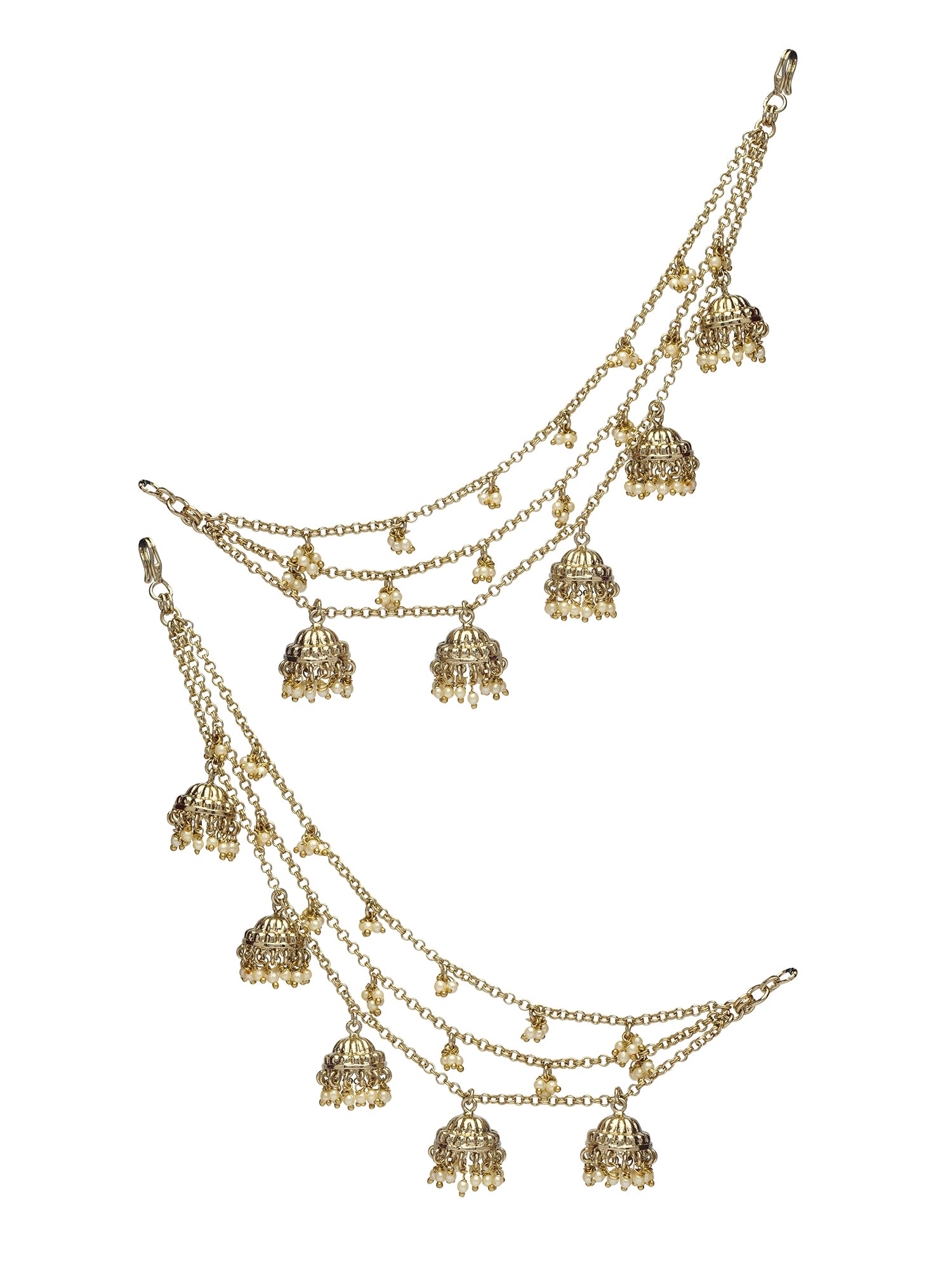 Jhumka and Pearl Layered Ear Chains in Champagne