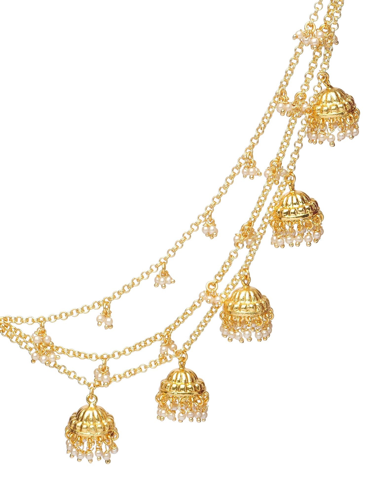 Jhumka and Pearl Layered Ear Chains in Gold
