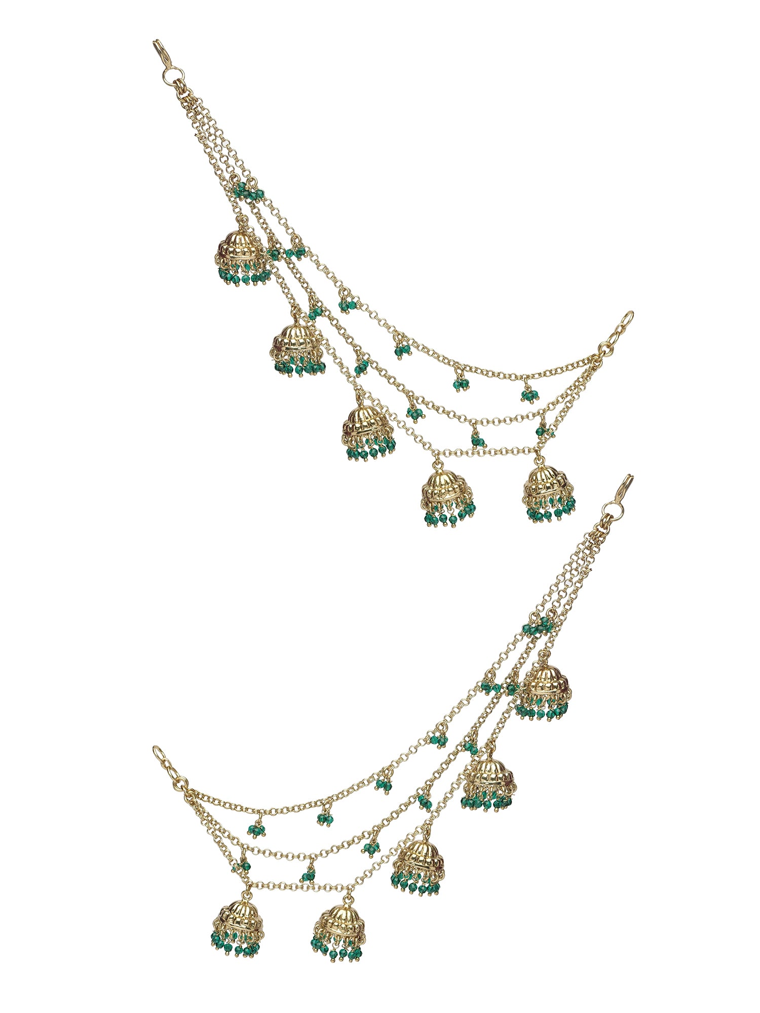 Jhumka and Pearl Layered Ear Chains in Green
