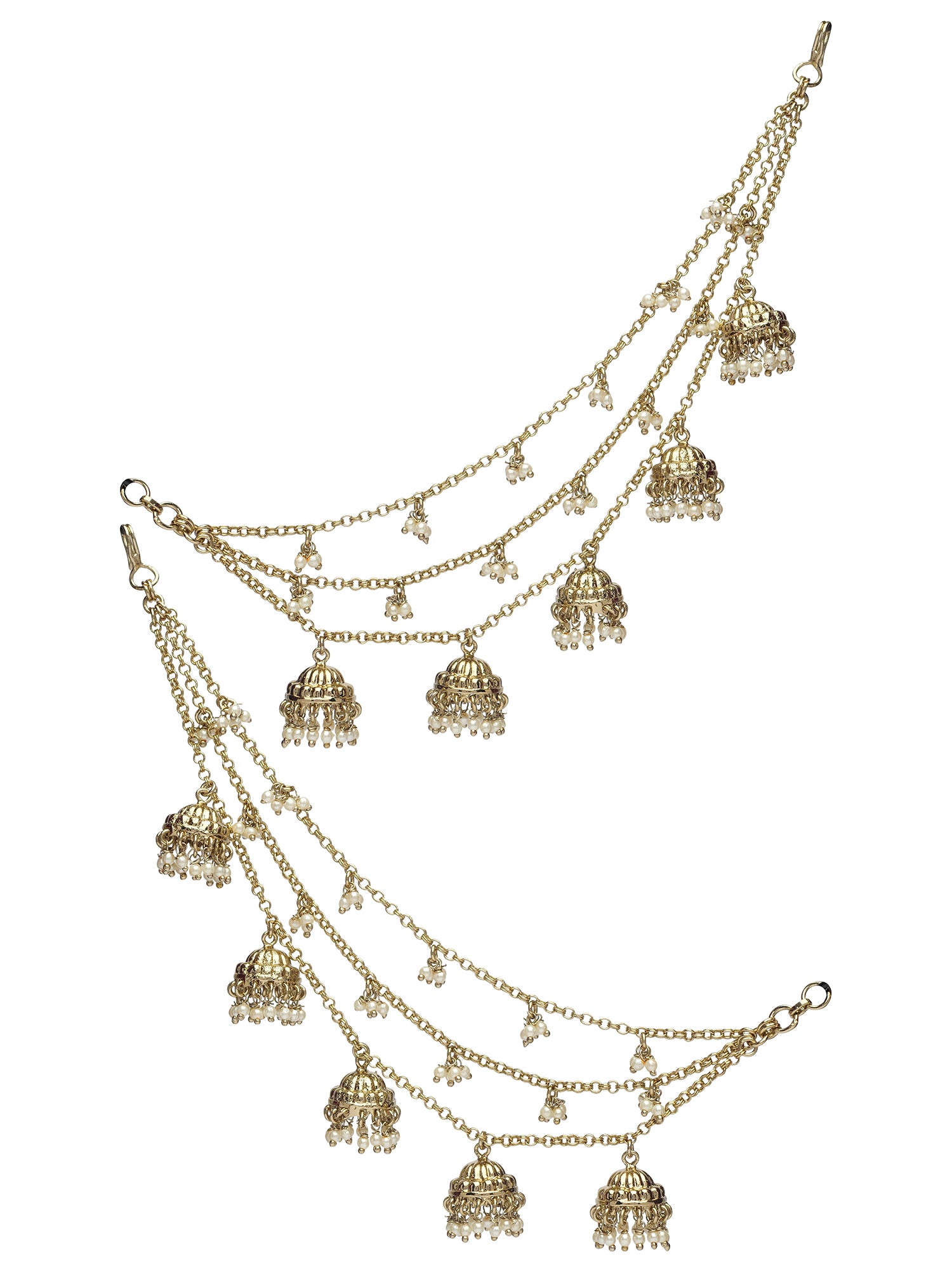 Jhumka and Pearl Layered Ear Chains in White