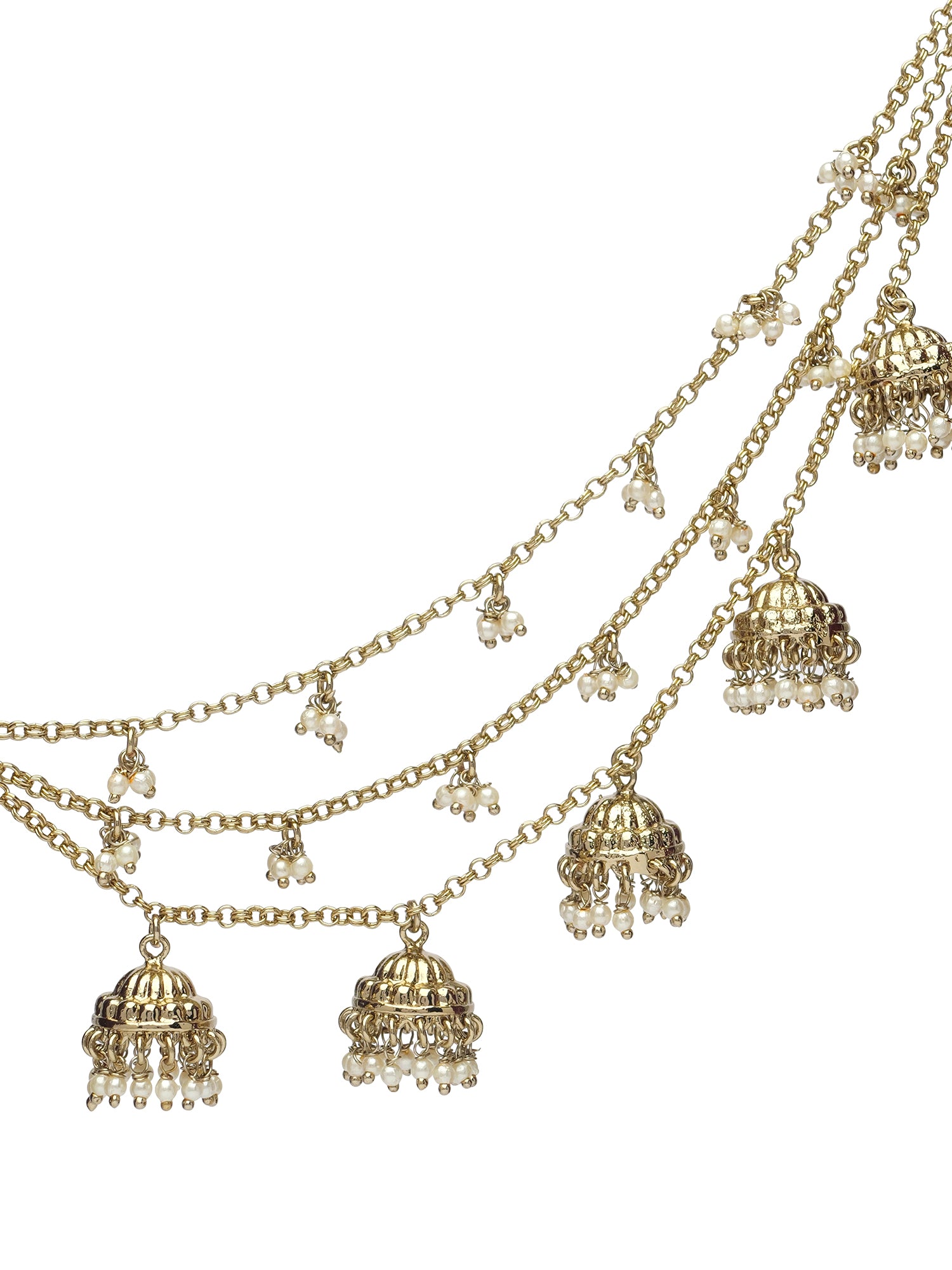 Jhumka and Pearl Layered Ear Chains in White
