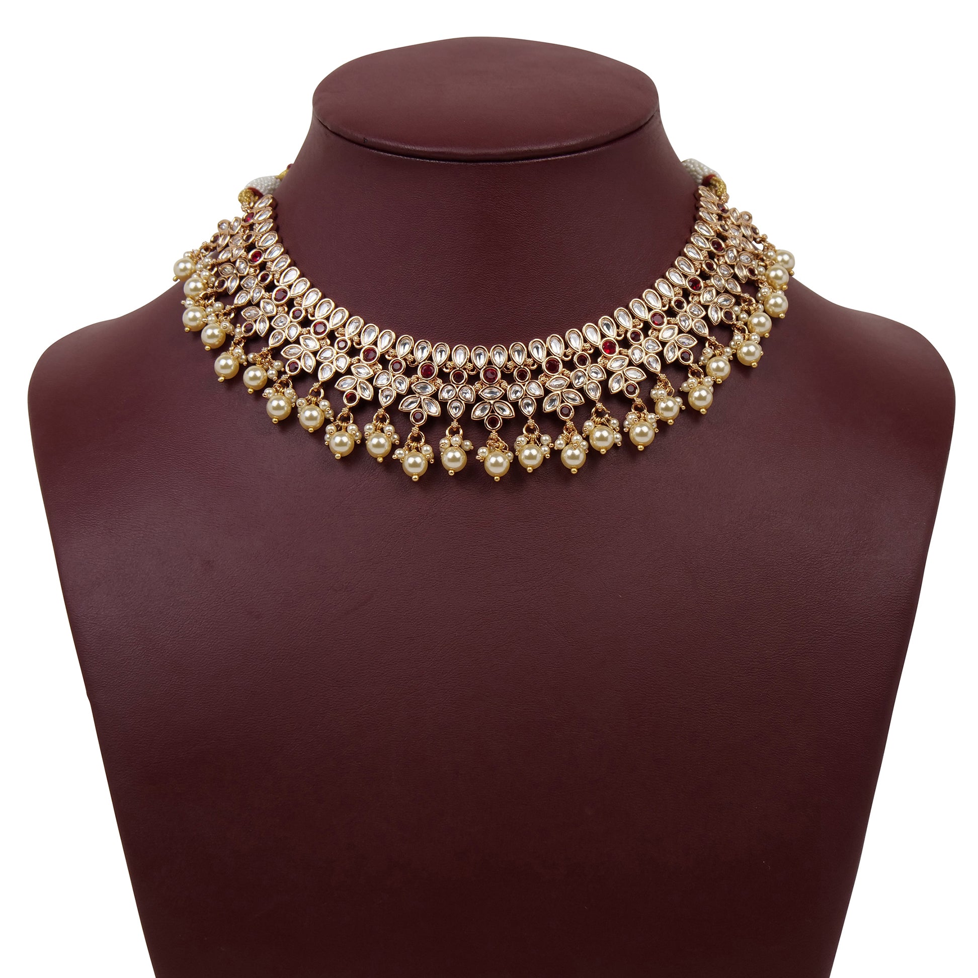 Aloka Kundan Necklace Set in Maroon