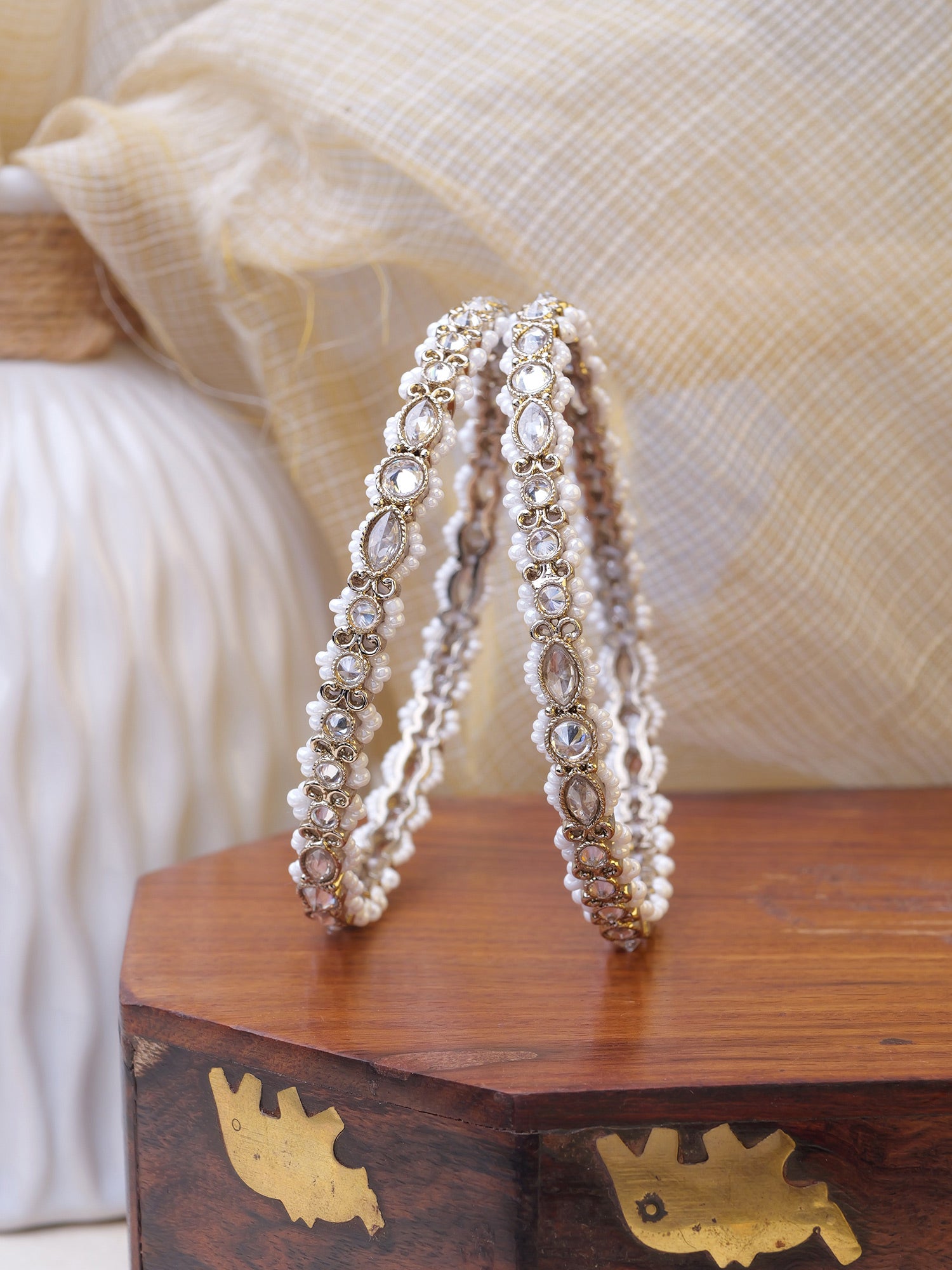 Kaaveri Pearl Edge Kada Bangles in White