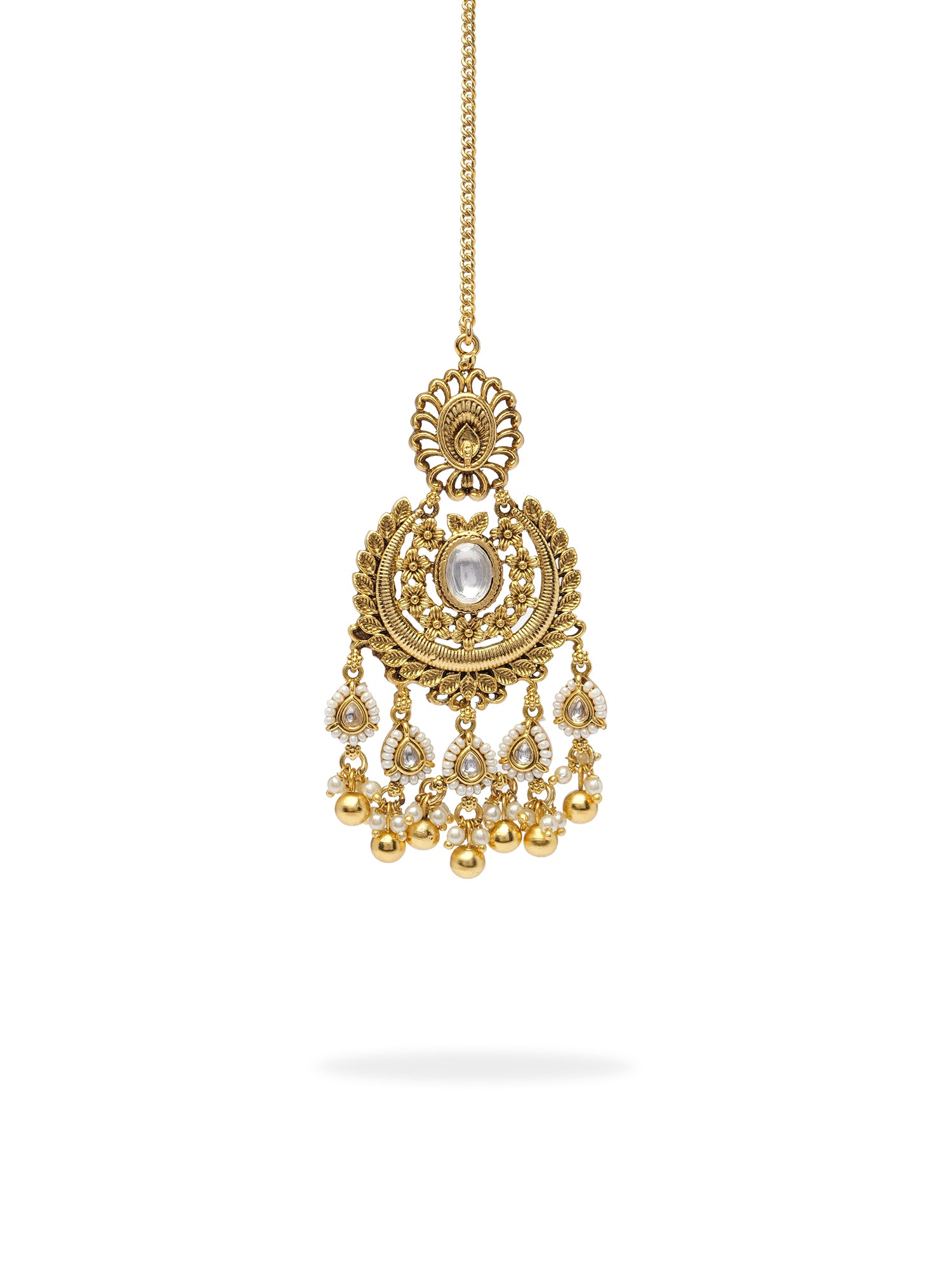 Kalira Kundan Maang Tikka in White