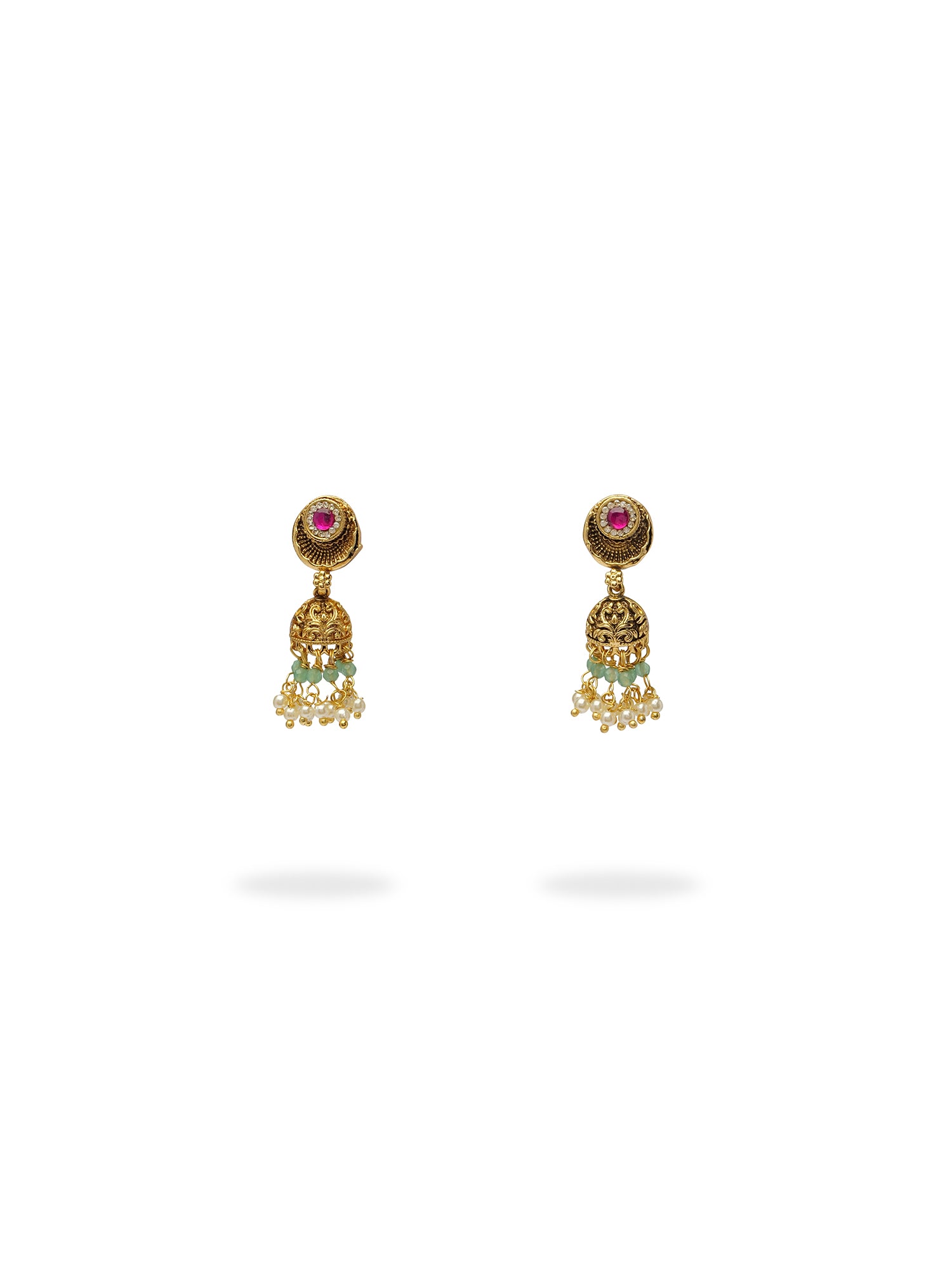 Kamini Classic Bead Necklace in Green and Hot Pink