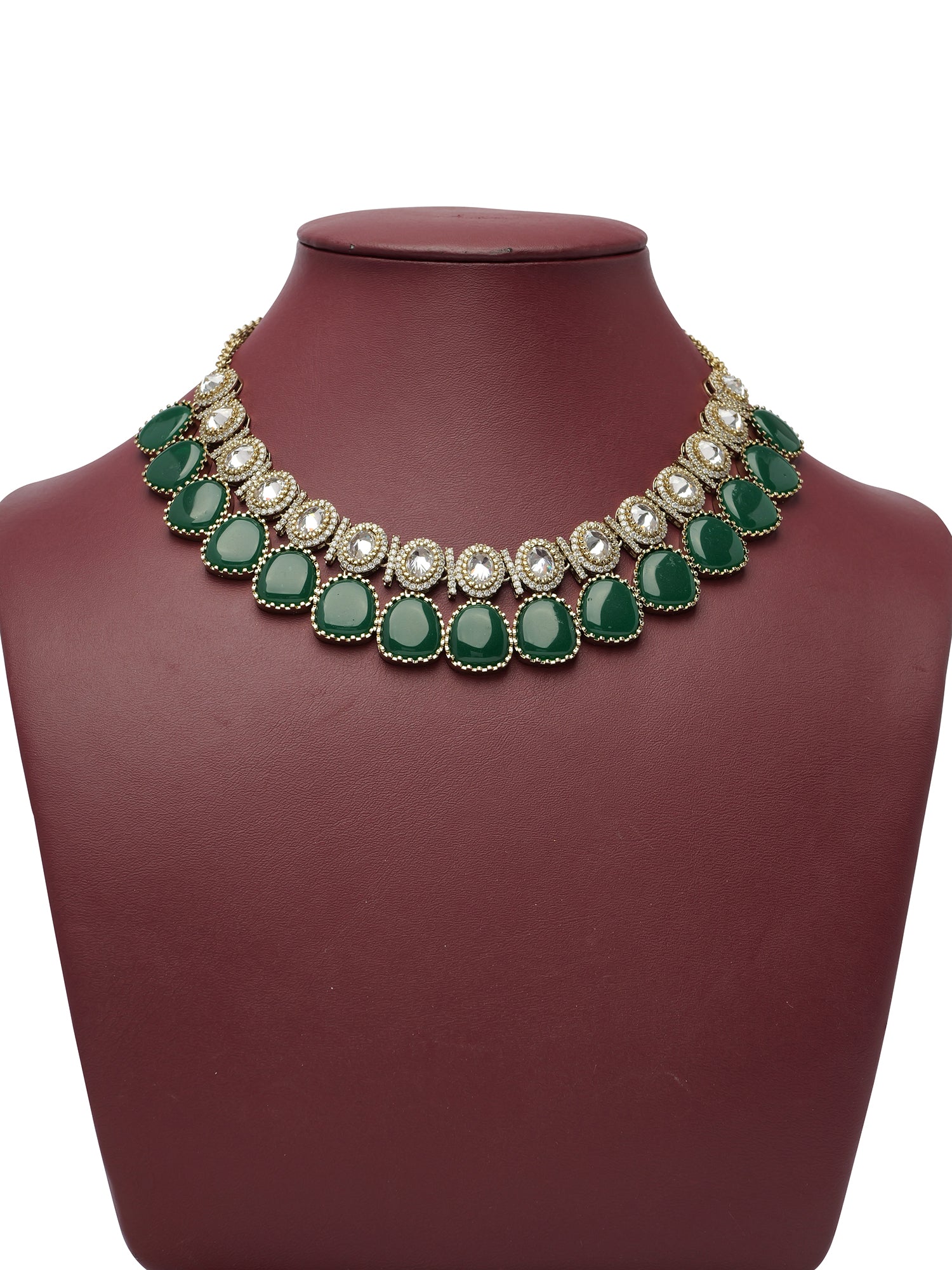Kamini Necklace Set in Green and Antique Gold
